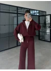 Zurih Çift Fermuarlı Bordo Triko Takım