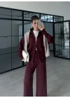 Zurih Çift Fermuarlı Bordo Triko Takım