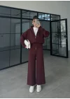 Zurih Çift Fermuarlı Bordo Triko Takım
