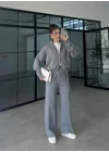 Zurih Çift Fermuarlı Gri Triko Takım