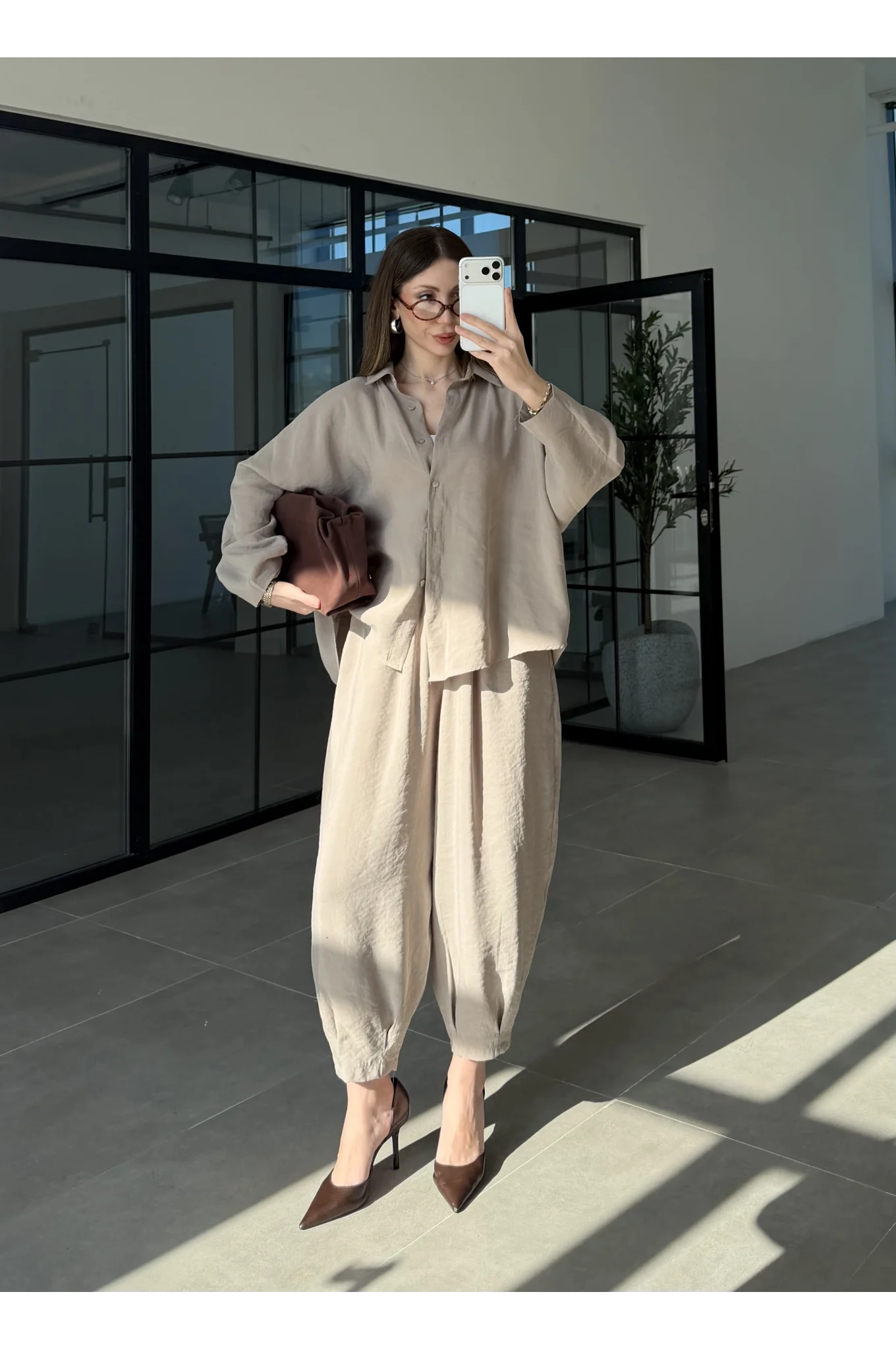 Tensel Oversize Vizon Şalvar Takım