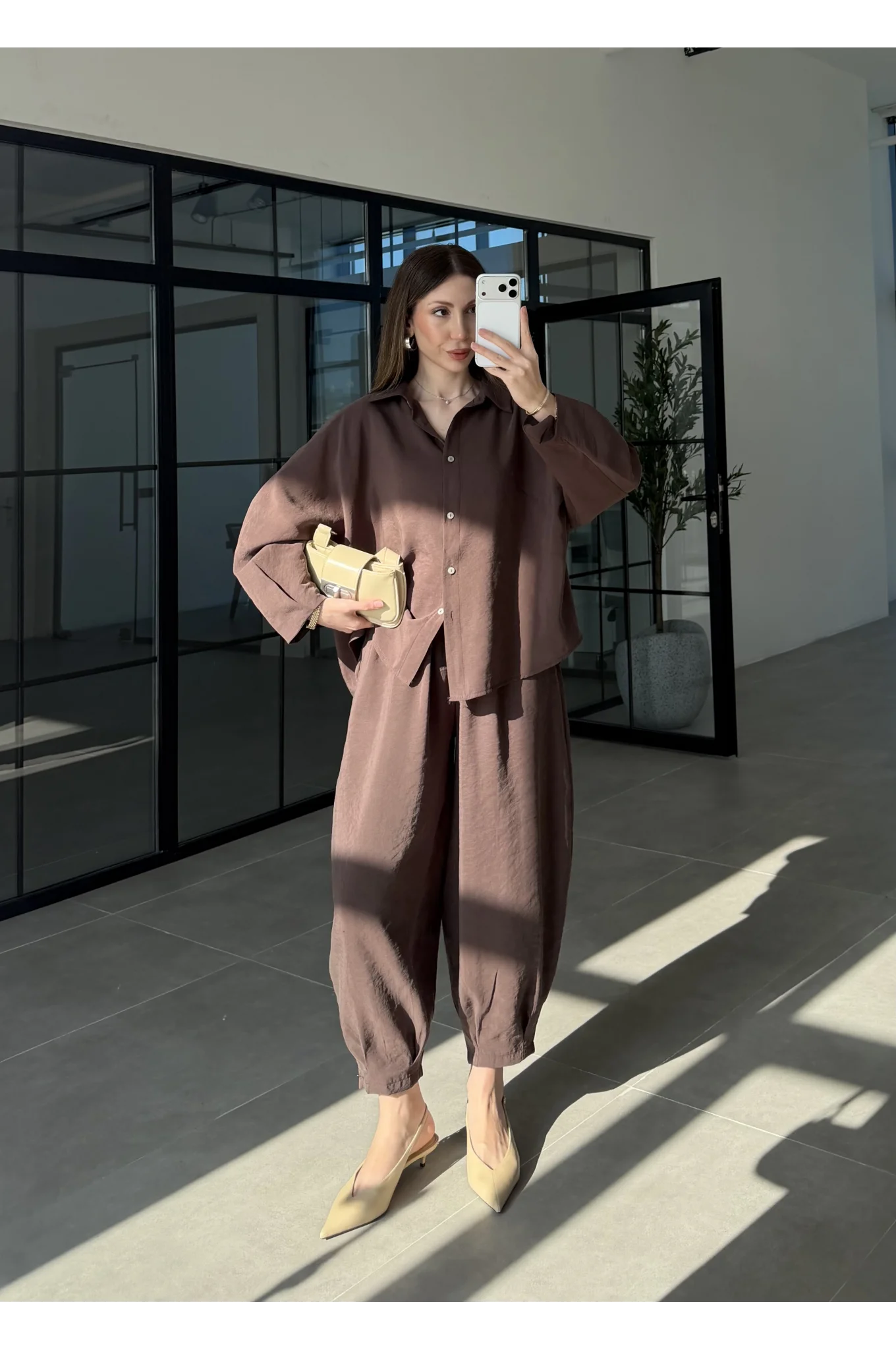 Tensel Oversize Kahve Şalvar Takım
