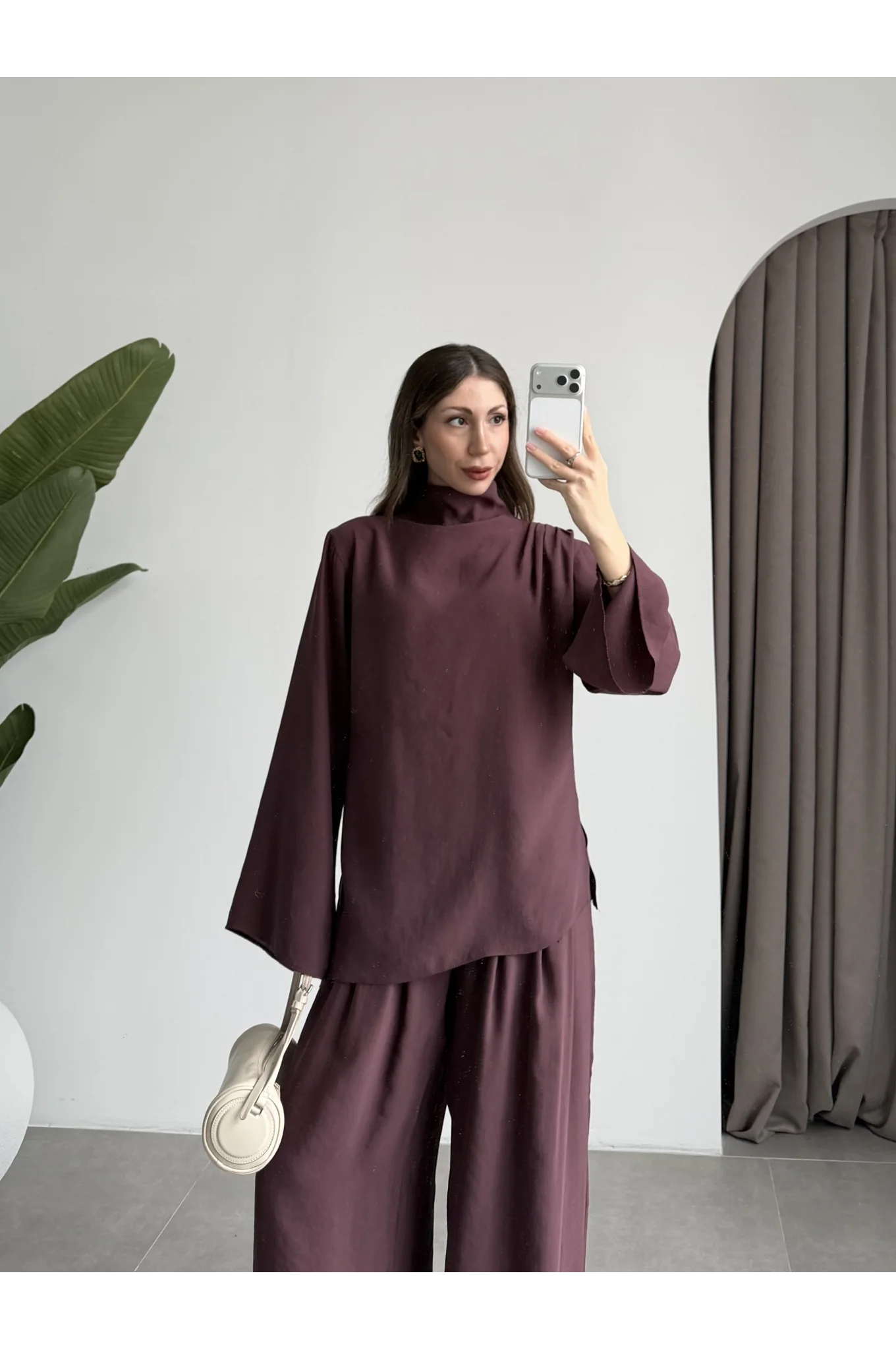 Asimetrik Kesim Marve Premium Mürdüm Takım
