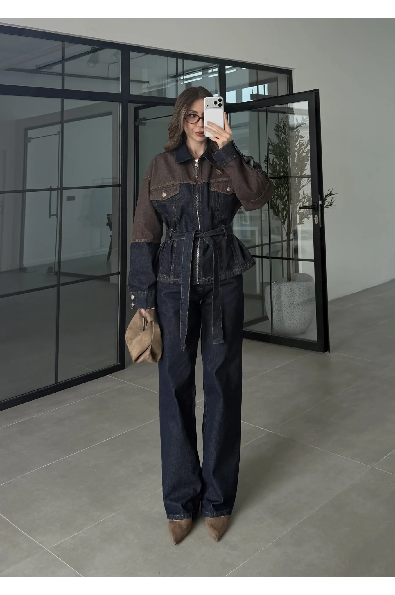 Çift Renk Denim Ceket Pantolon Takım