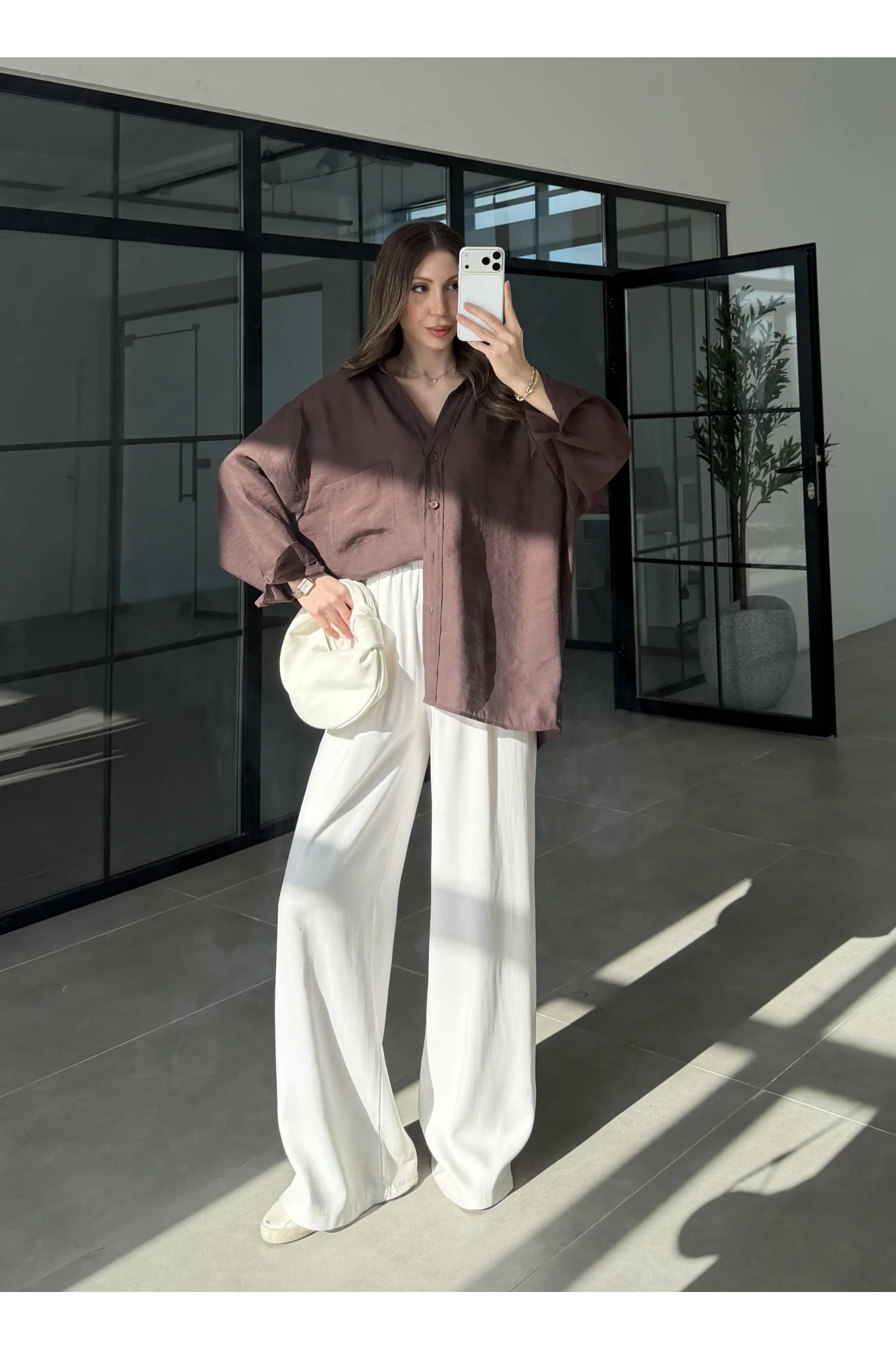 Oversize Tensel Vintage Kahve Gömlek