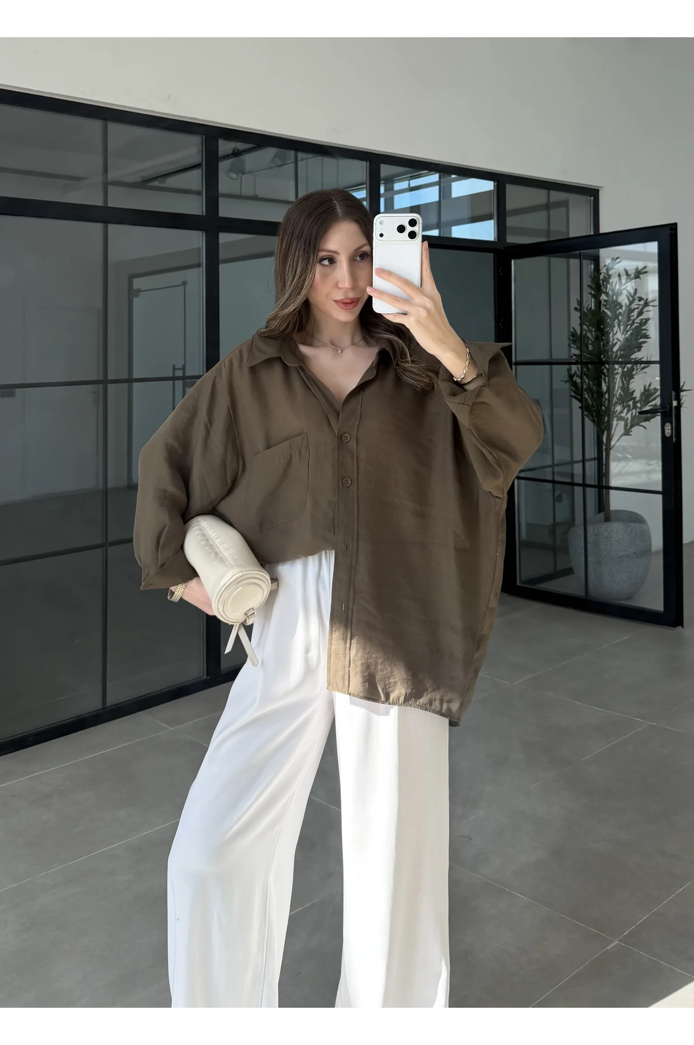 Oversize Tensel Vintage Haki Gömlek