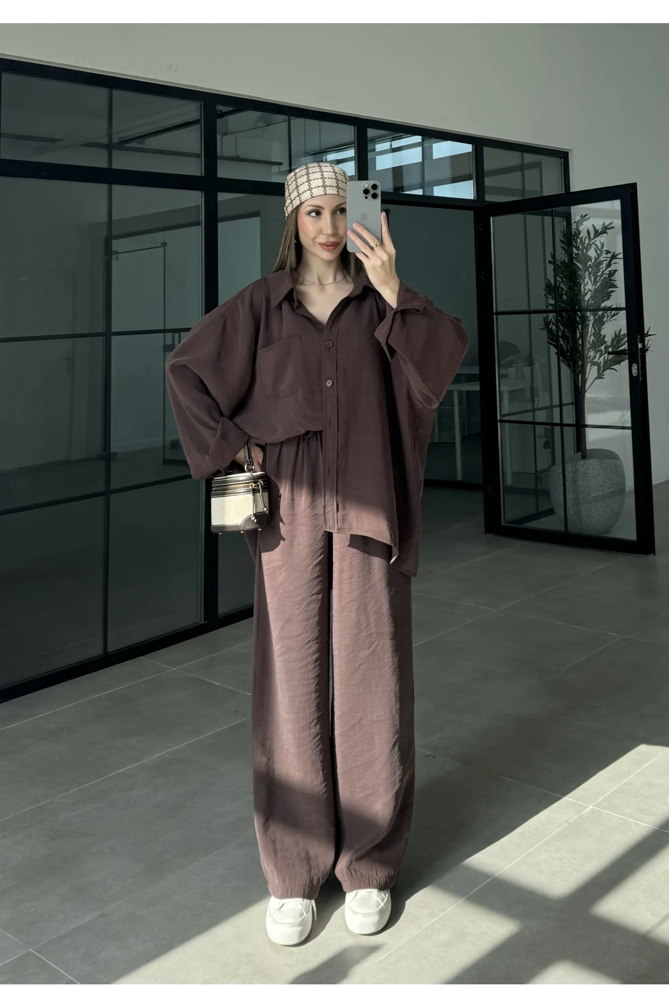 Fav Tensel Kumaş Oversize Kahve Palazzo Takım