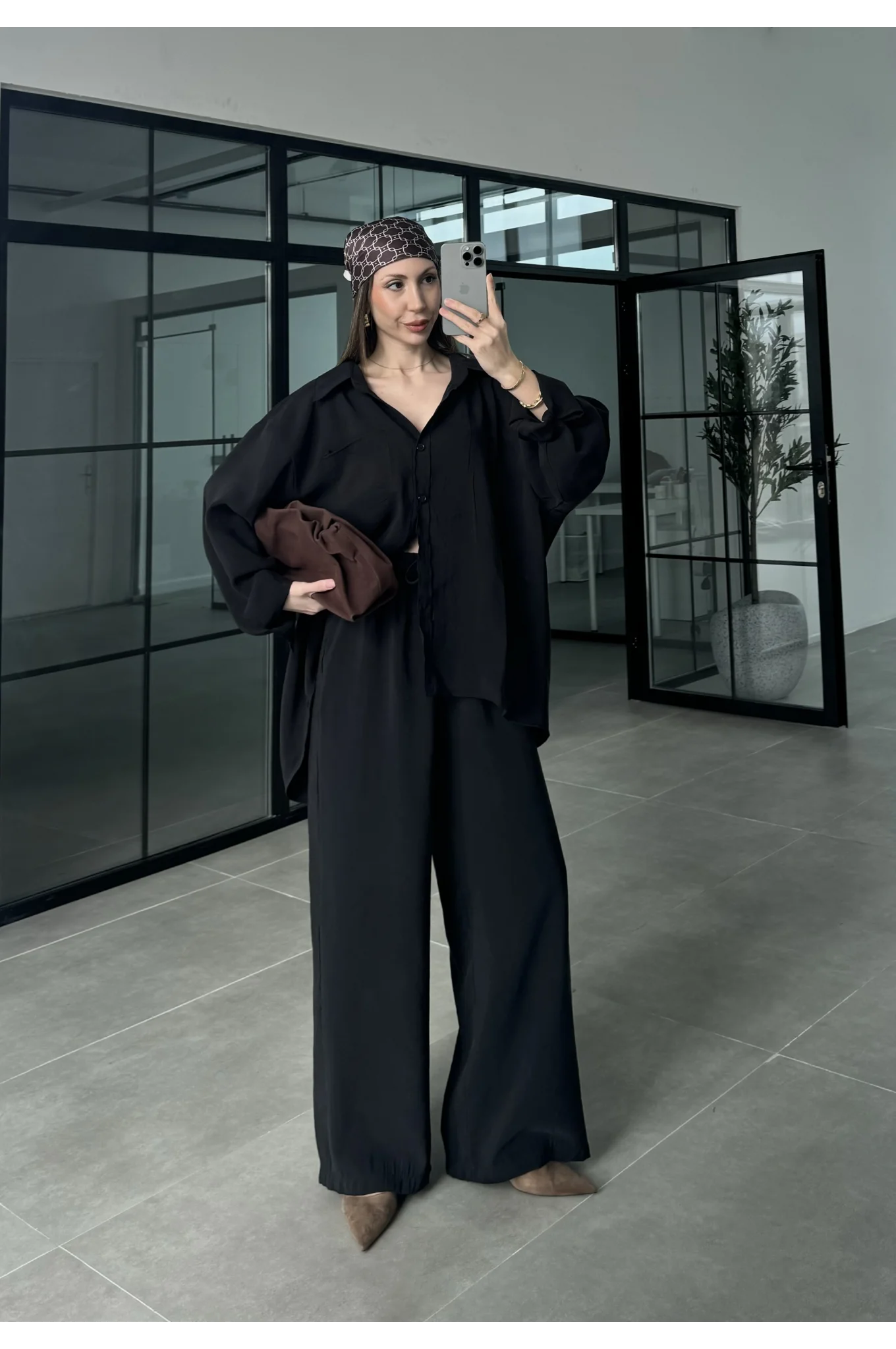 Fav Tensel Kumaş Oversize Siyah Palazzo Takım