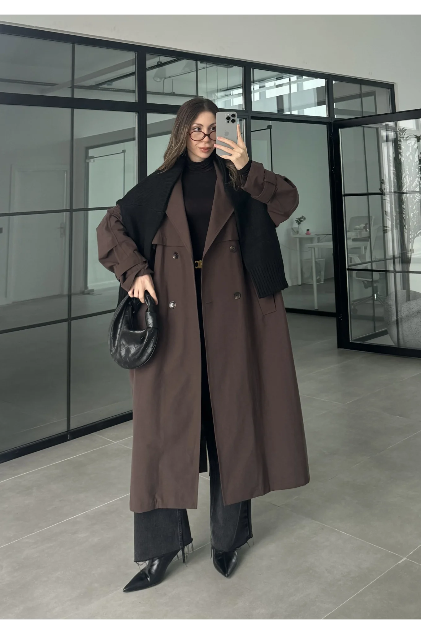 Cool Oversize Premium Kahve Kuşaklı Trençkot