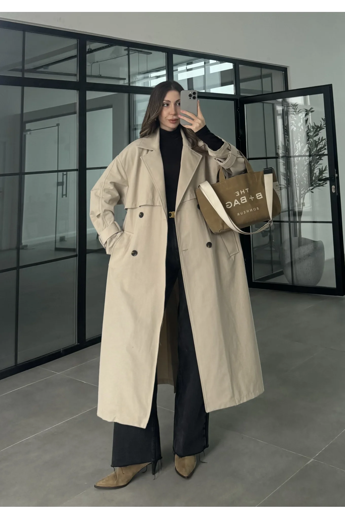 Cool Oversize Premium Taş Kuşaklı Trençkot