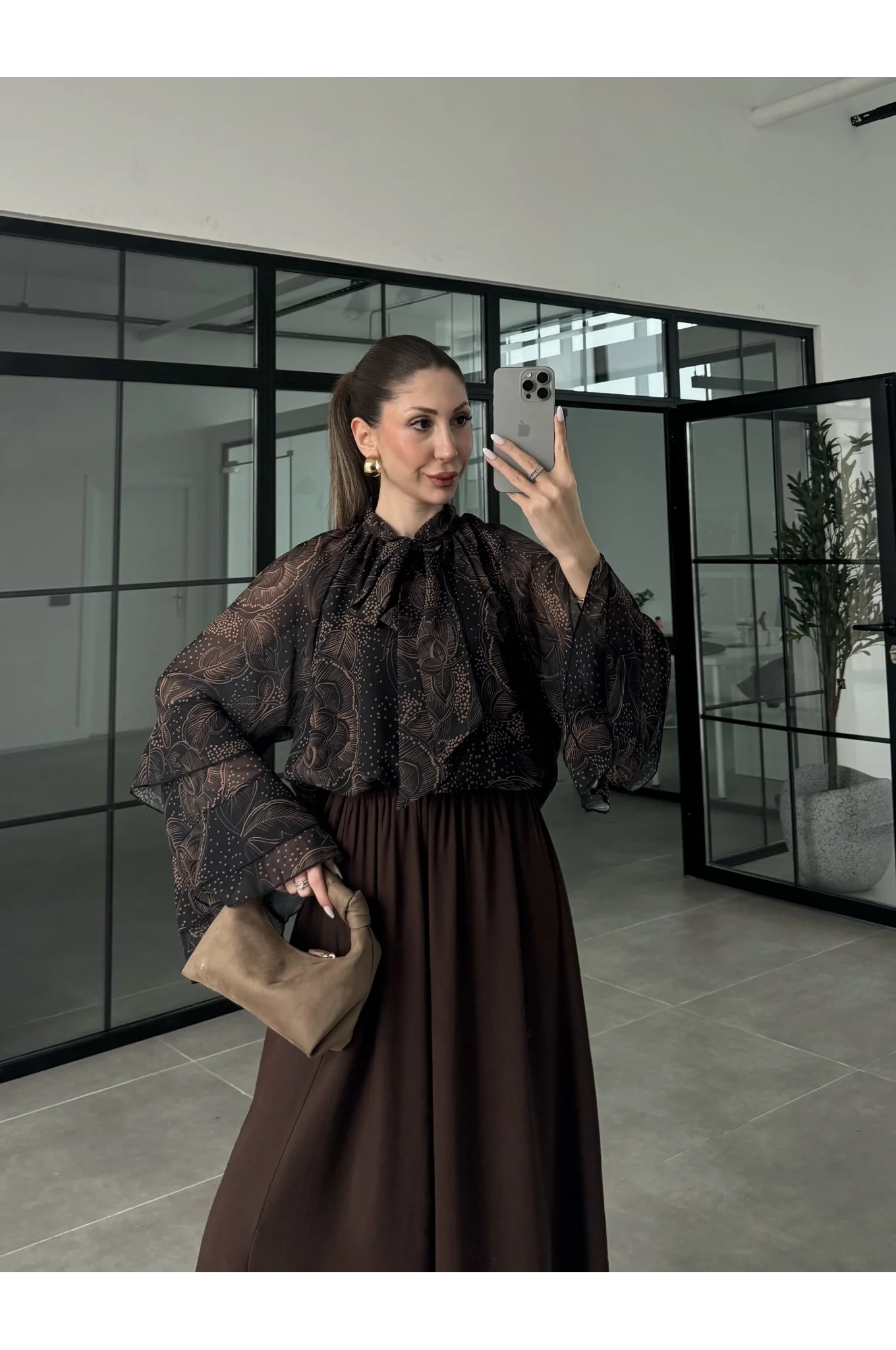 Ruffle Vintage Önü Bağlamalı Şifon Bluz