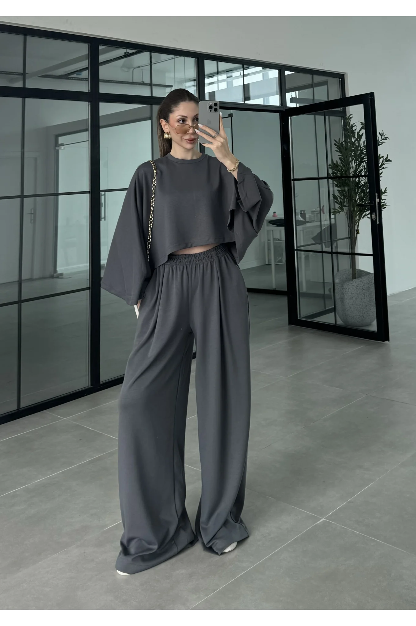 Modal Kumaş Yarasakol Oversize Antrasit Takım