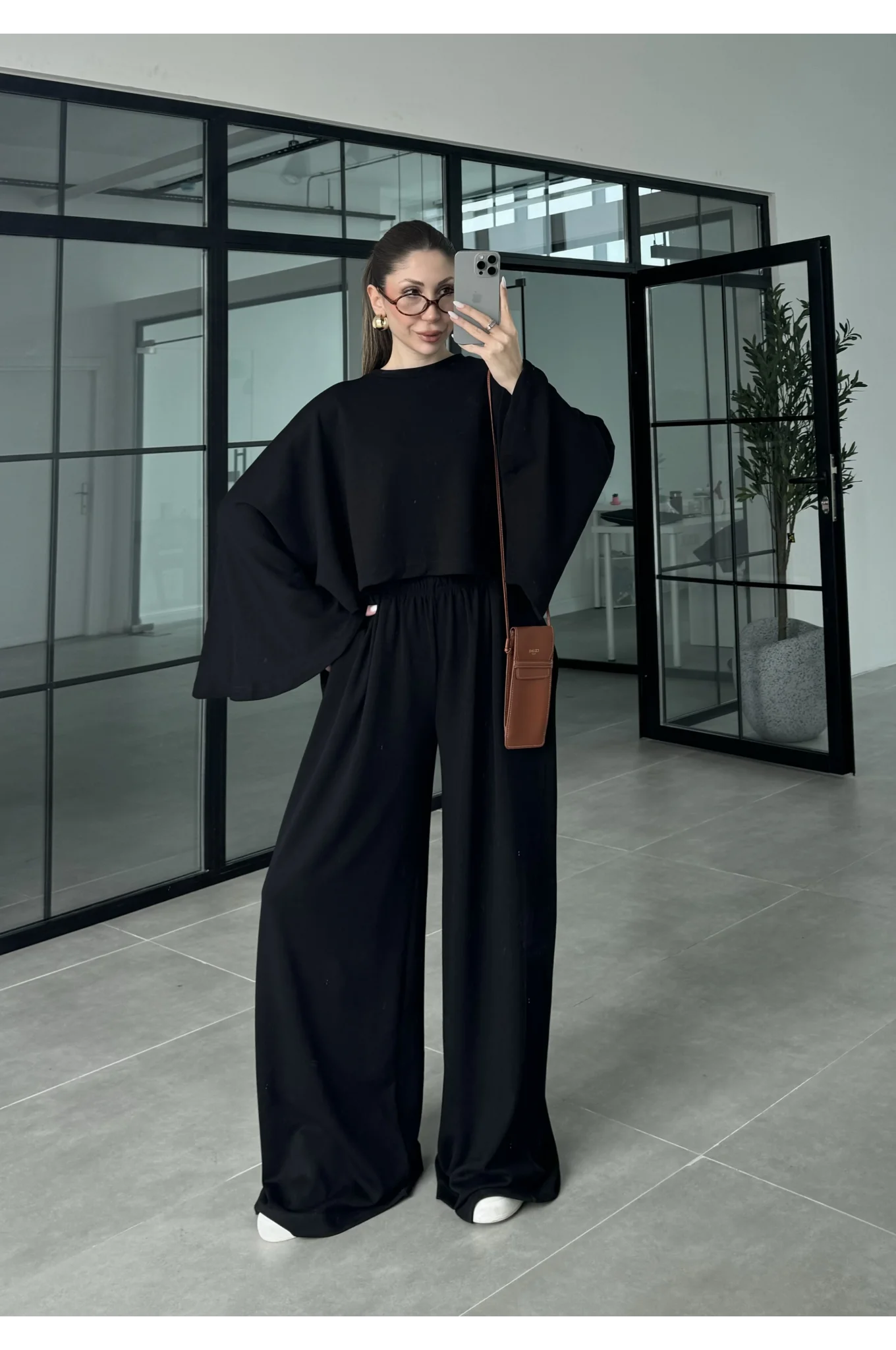 Modal Kumaş Yarasakol Oversize Siyah Takım