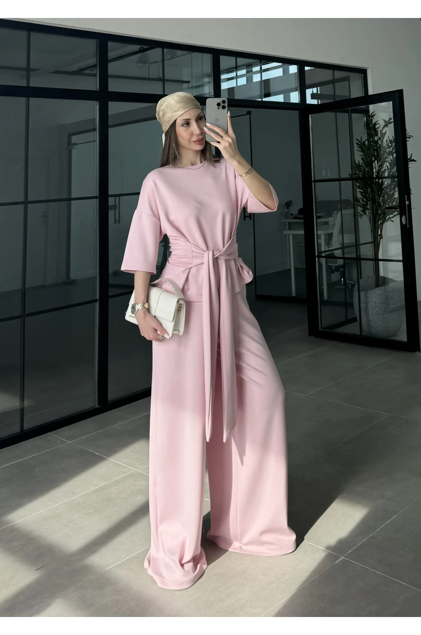 Önden Bağlamalı Model Kumaş Pembe Takım