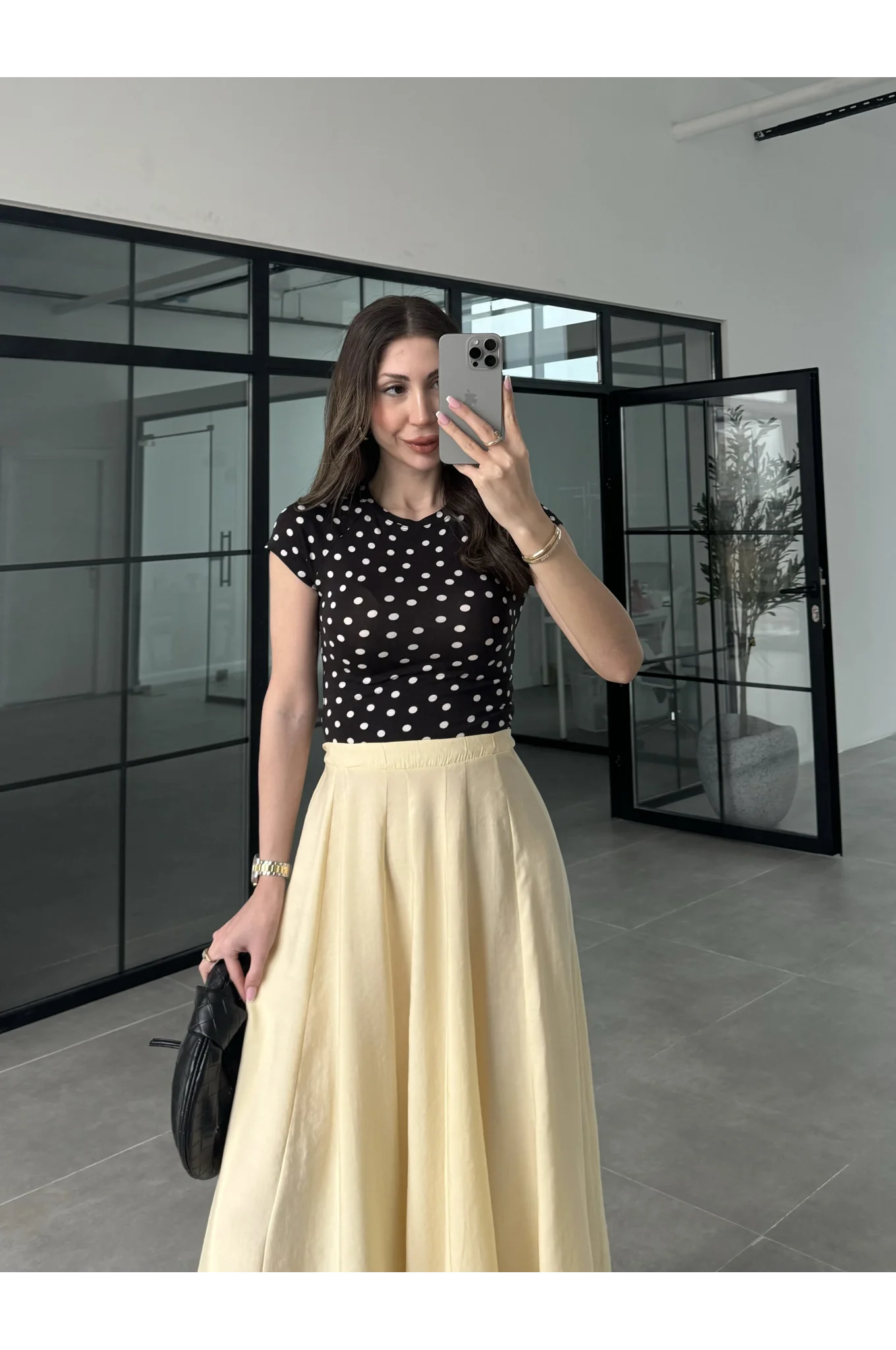 Puantiyeli Likralı Siyah Crop