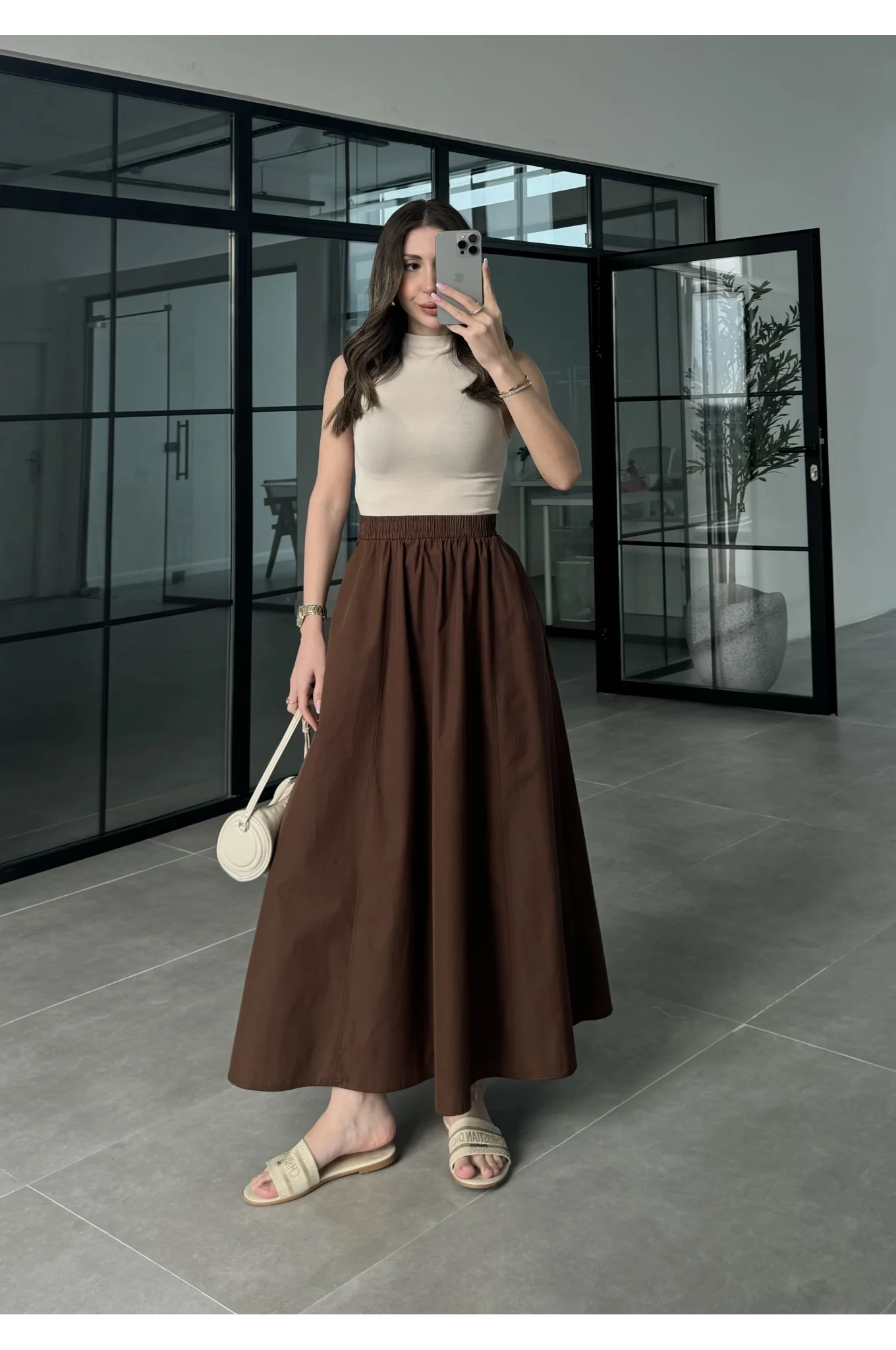Poplin Kumaş Premium Kahve Etek