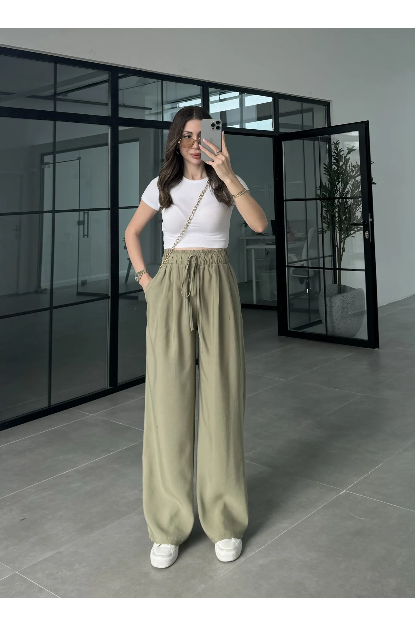 Alen Beli Lastikli Mint Tensel Pantolon