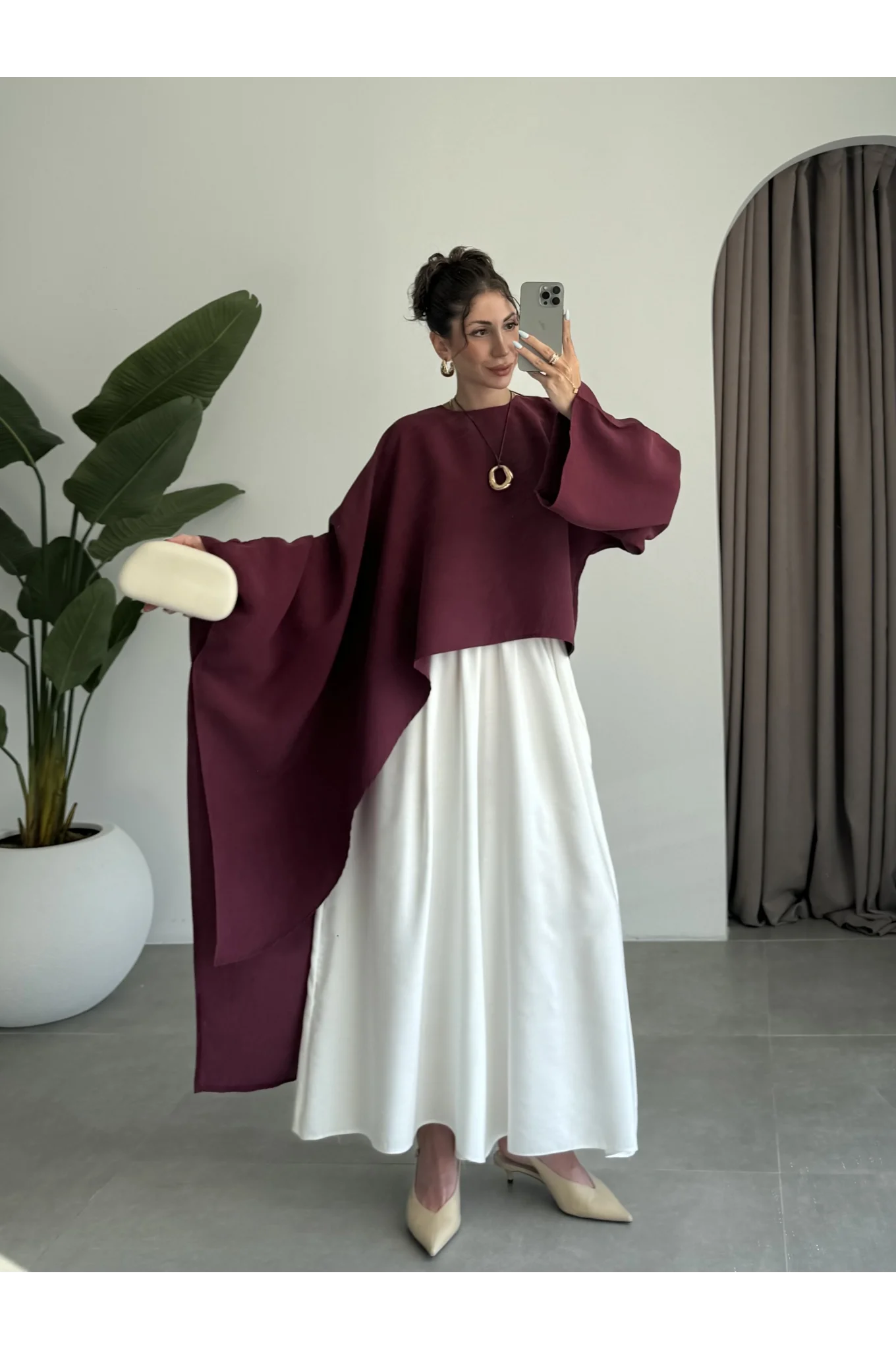 Asimetrik Modal Kumaş Bordo Bluz