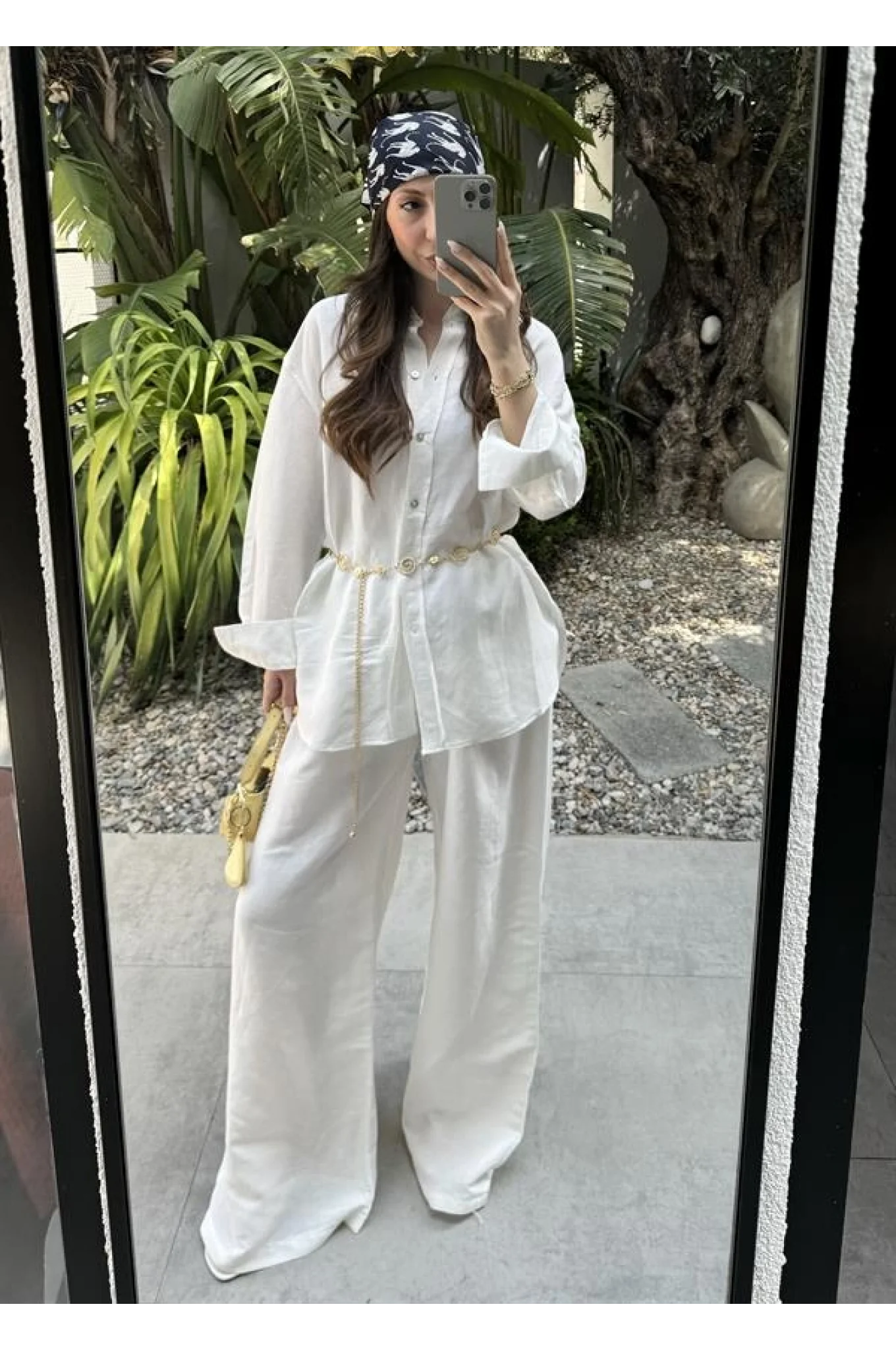Atina Oversize Basic Beyaz Keten Takım