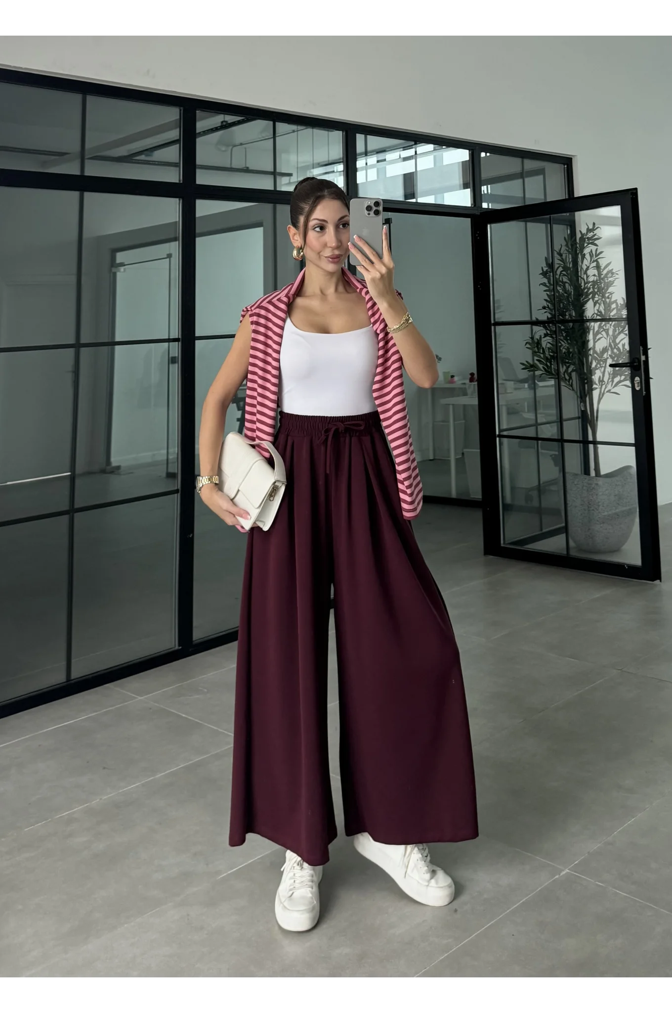 Beca Oysh Kumaş Basic Bordo Pantolon