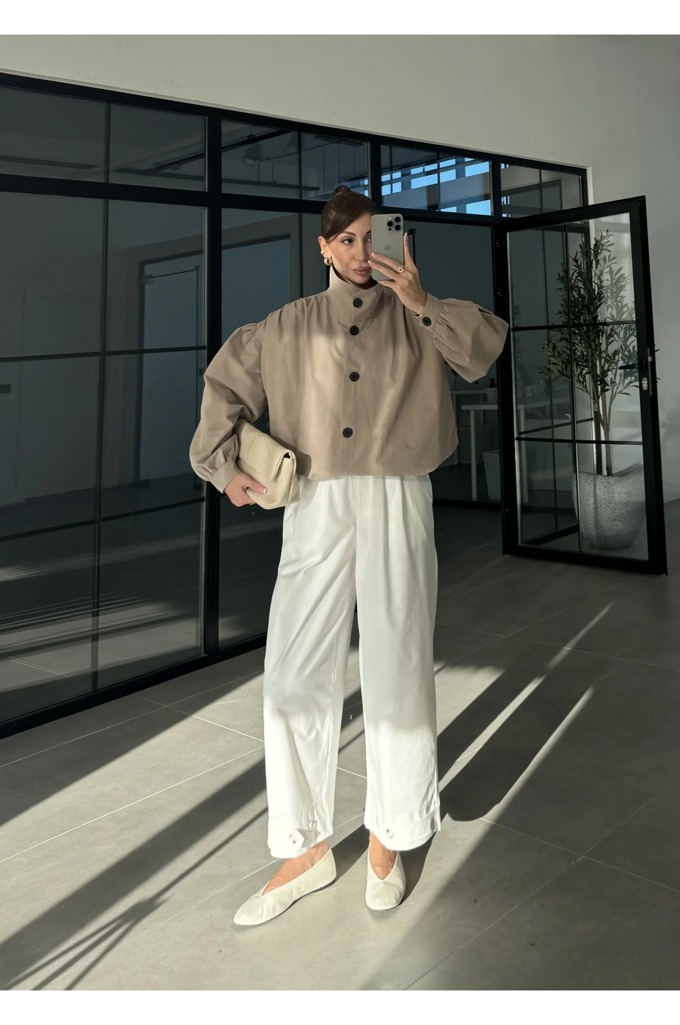 Büzgü Detaylı Haki Oversize Bamber Ceket