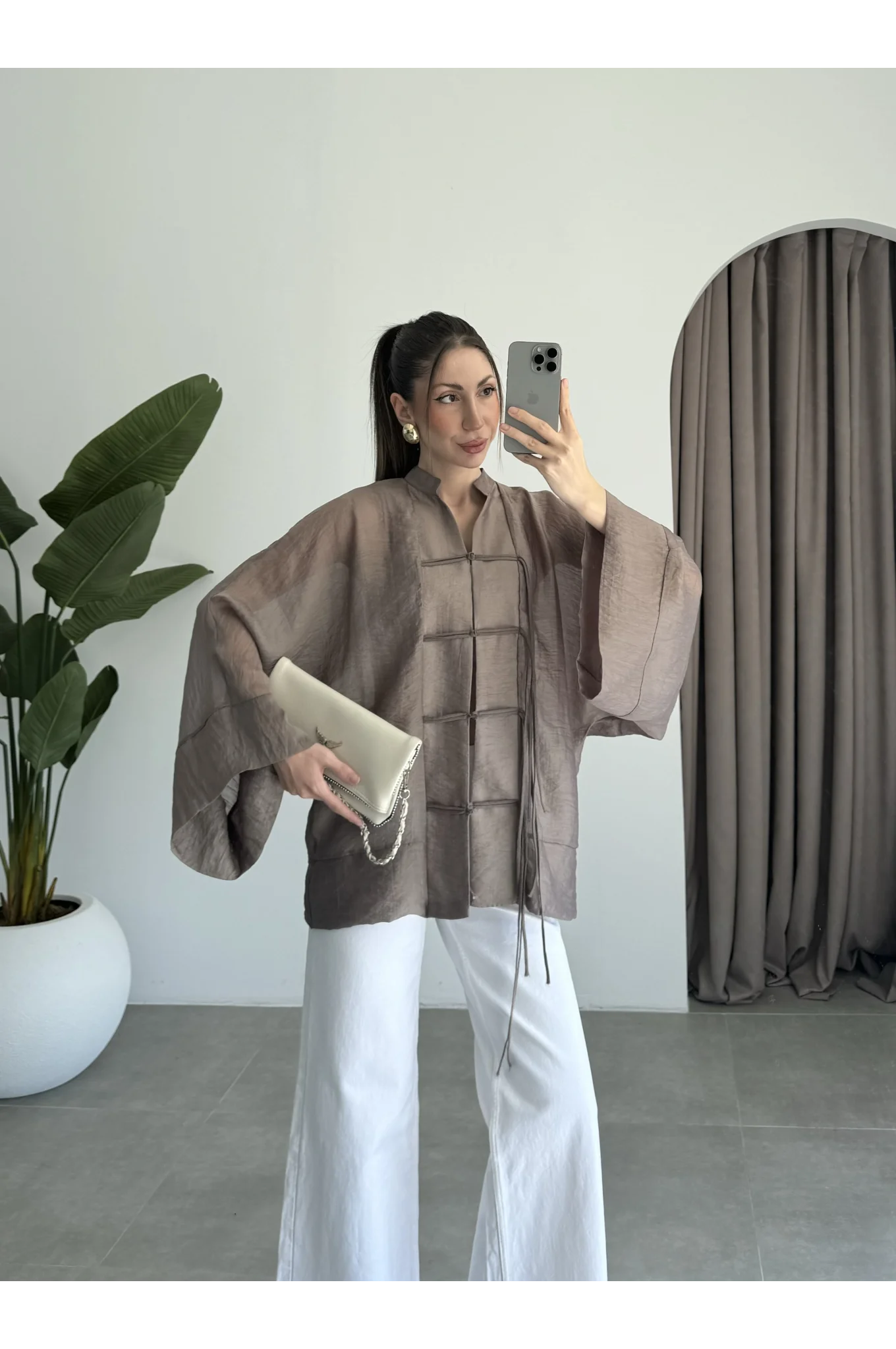 Çin Düğmeli Bronz Gömlek Kimono