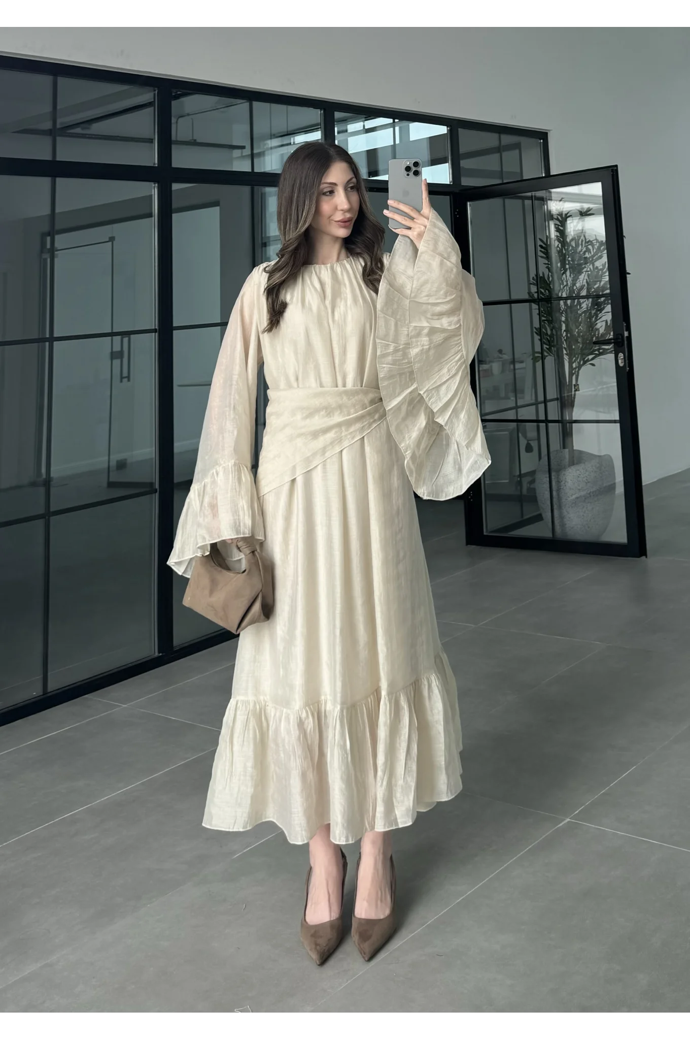 Diva Şallı Büzgülü Taş Elbise