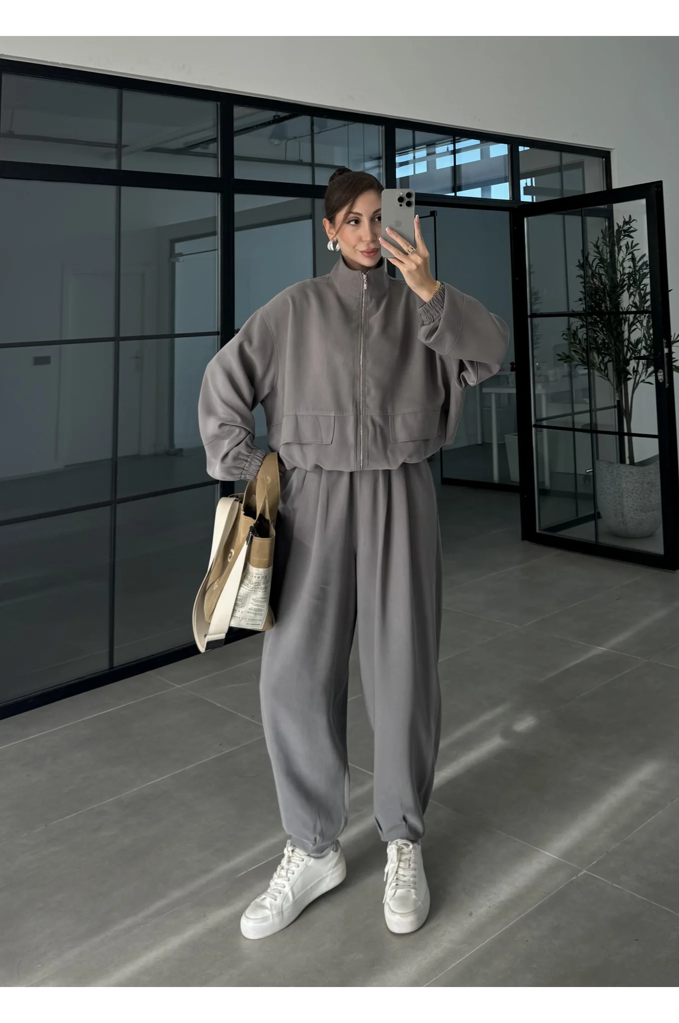 Elsa Cepli Oversize Gri Bomber Takım