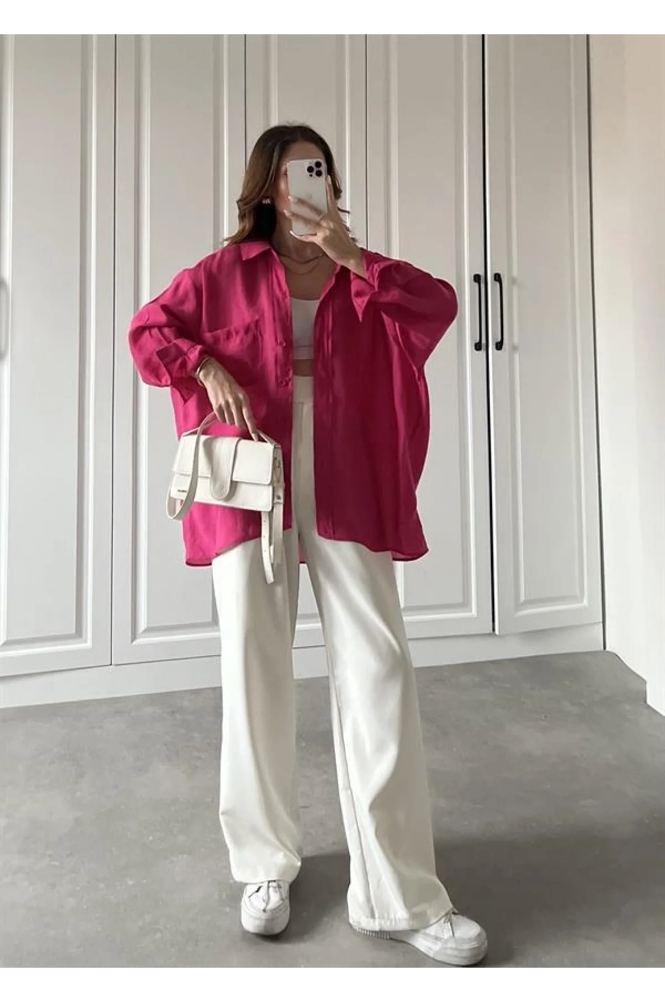 Fuşya Oversize Tensel Gömlek