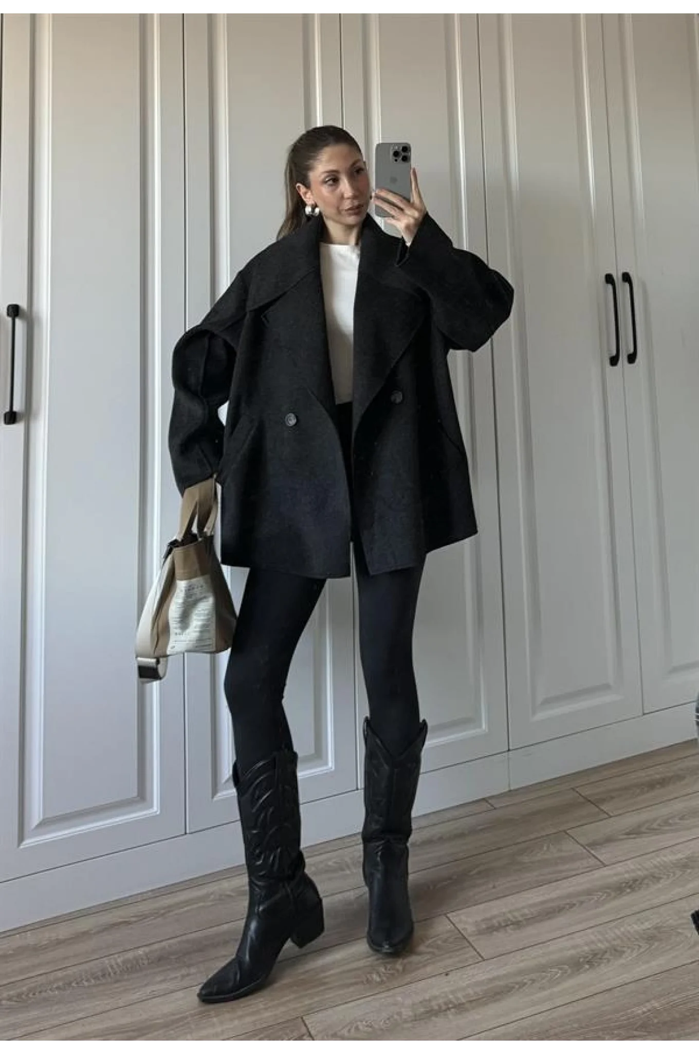Geniş Yaka Oversize Antrasit Kaban