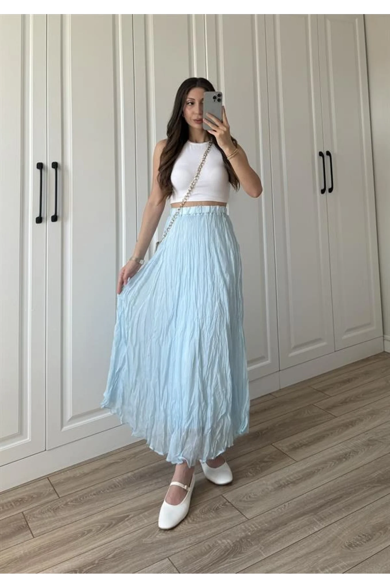 Holla Astarlı Kırışık Bebe Mavi Tül Etek
