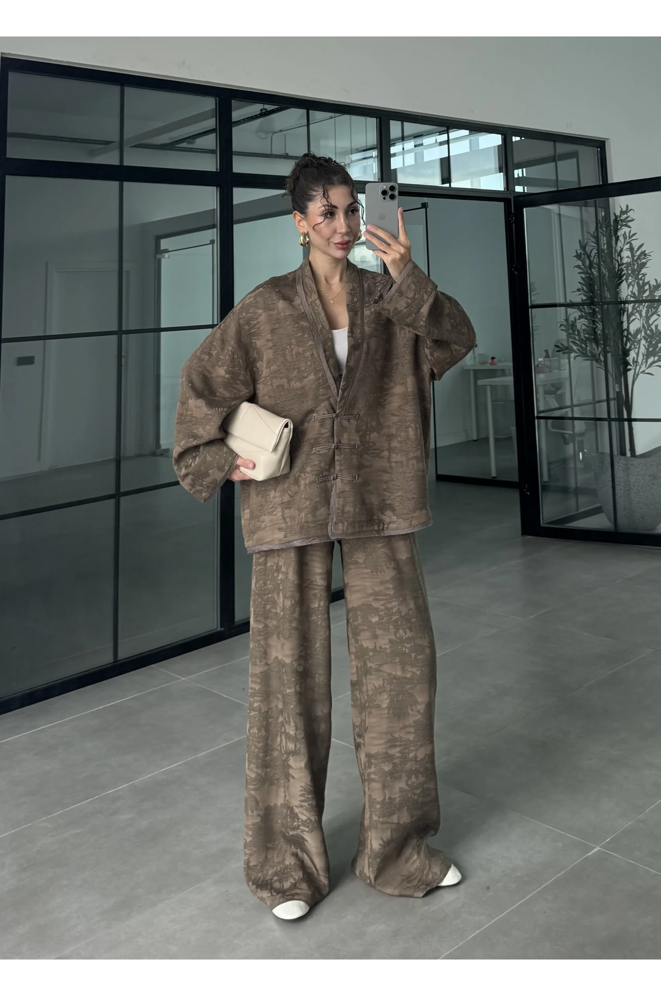 Jakarlı Vizon Kimono Takım