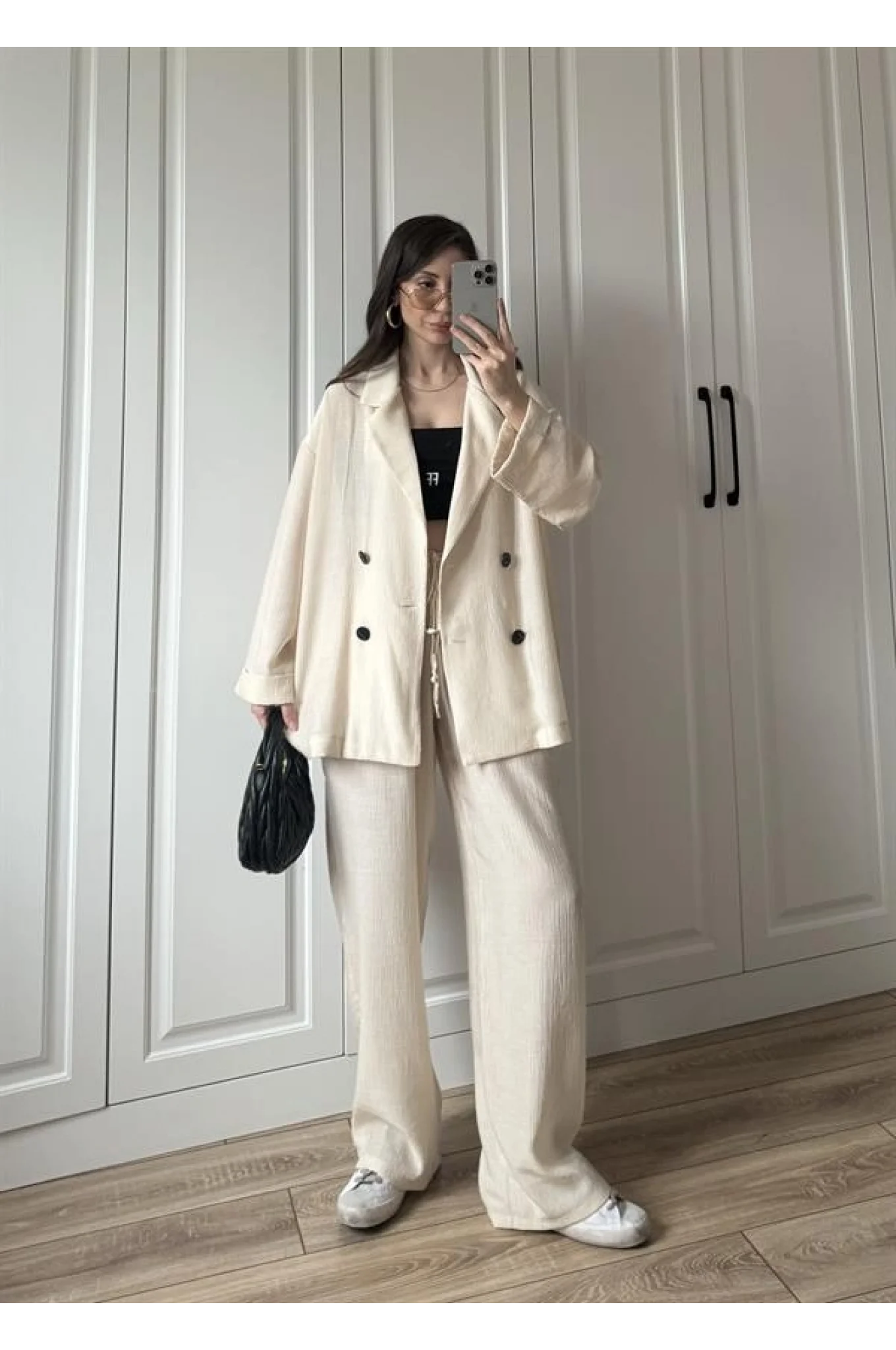 Krinkıl Oversize Taş Ceket Takım