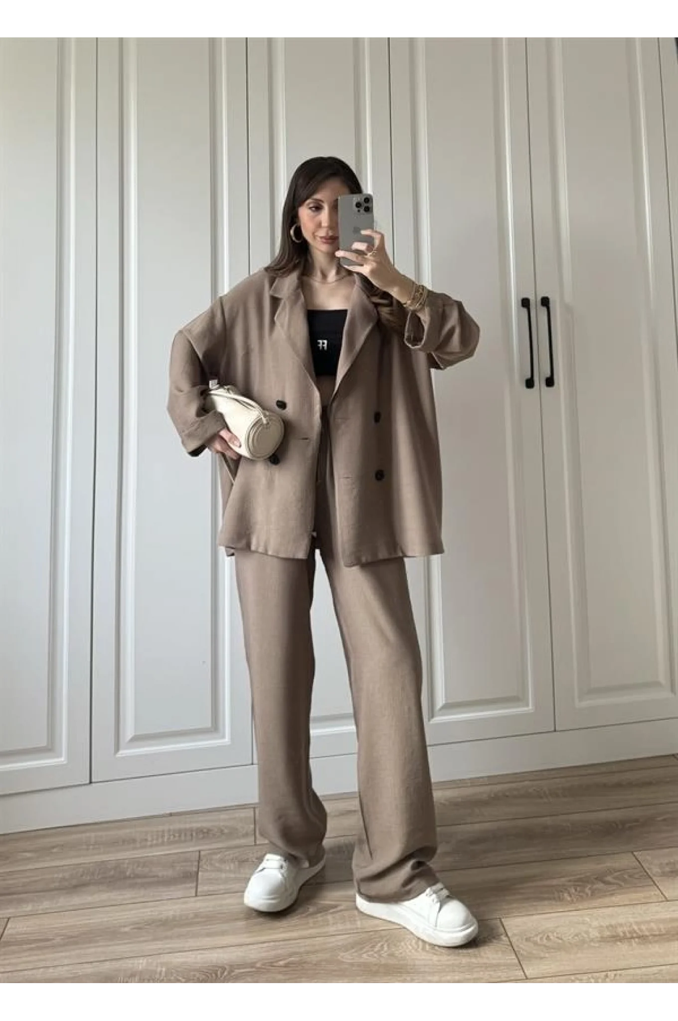 Krinkıl Oversize Vizon Ceket Takım