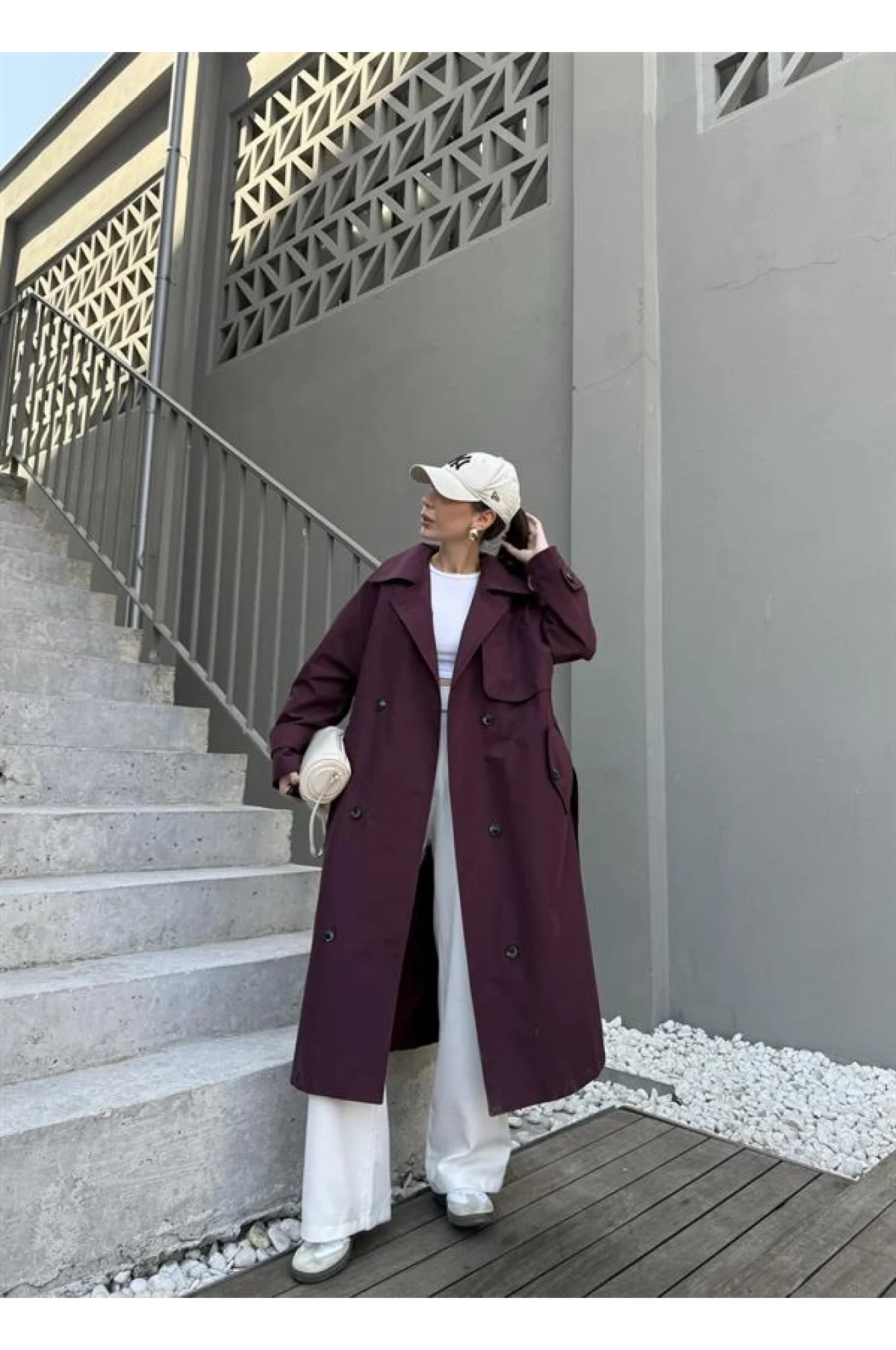 Maison Oversize Astarlı Bordo Trençkot