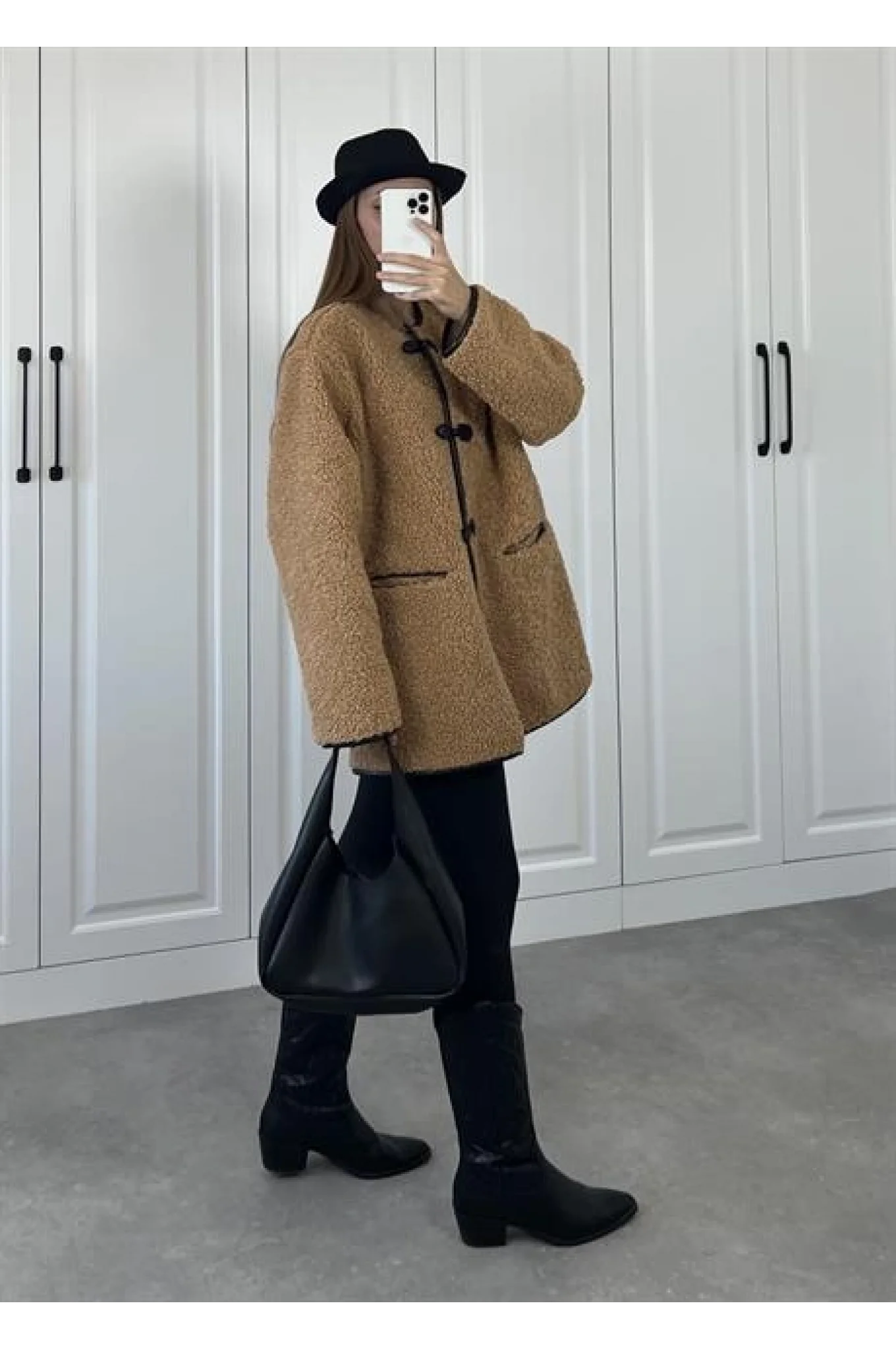 Mango Model Oversize Kahve Peluş Mont