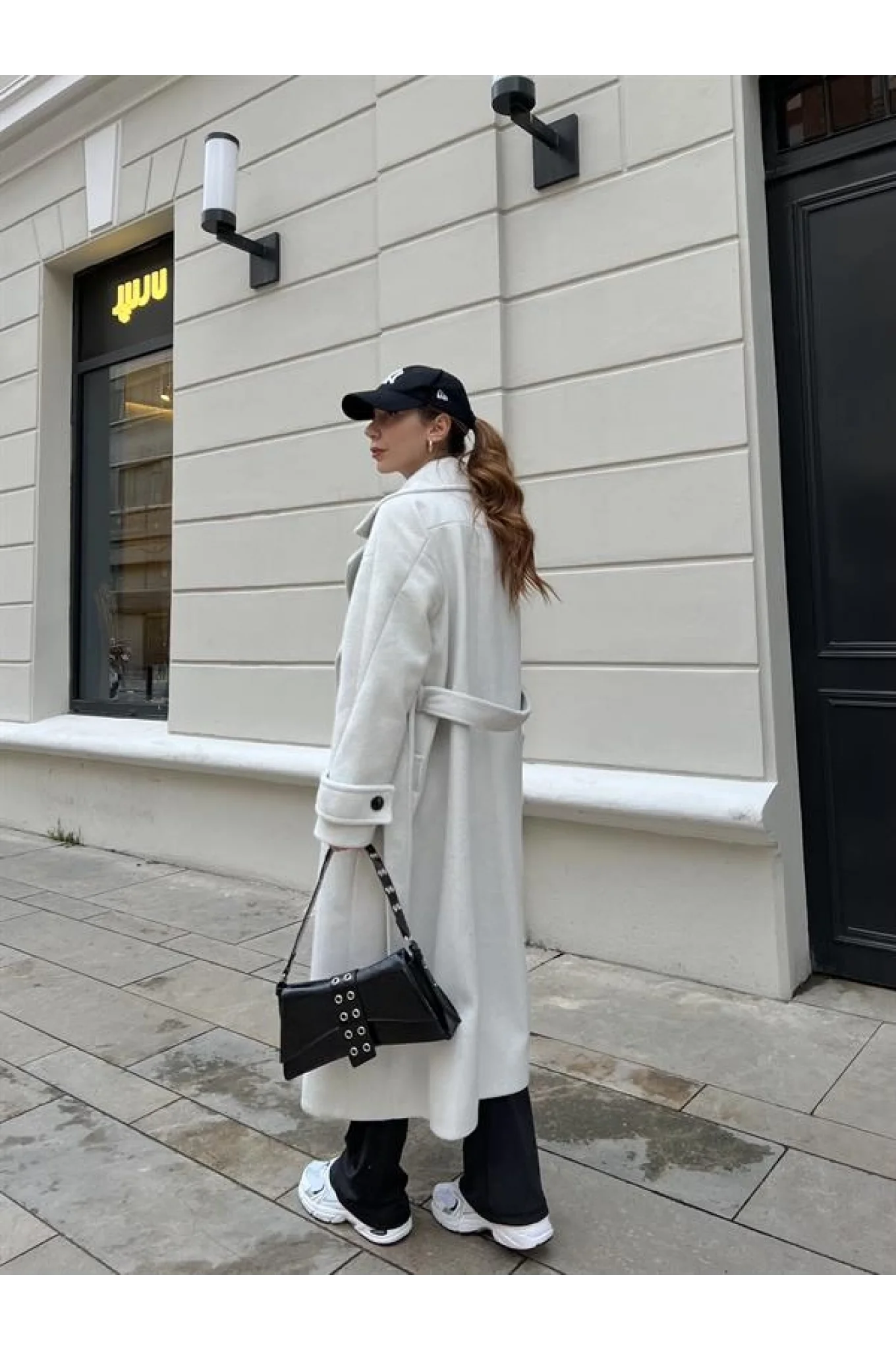 Mango Model Premium Kuşaklı Buz Gri Oversize Kaban