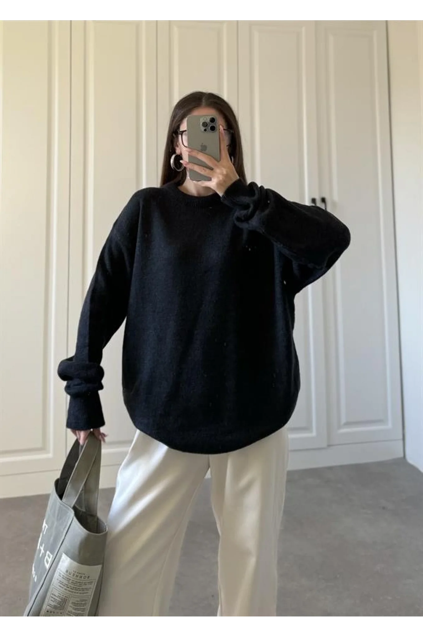 Mari Oversize Basic Lacivert Kazak
