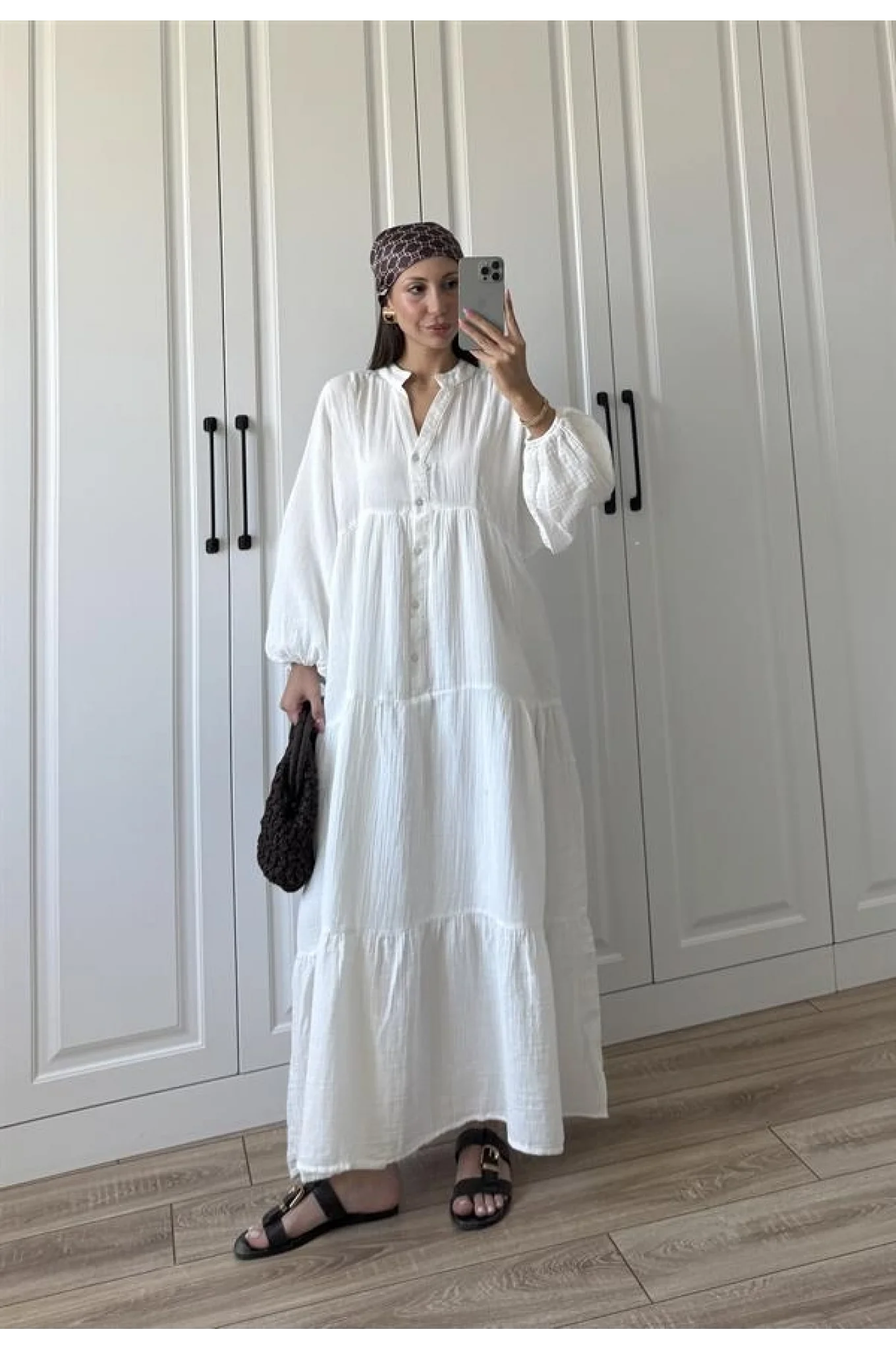 Müslin Kumaş Oversize Beyaz Elbise