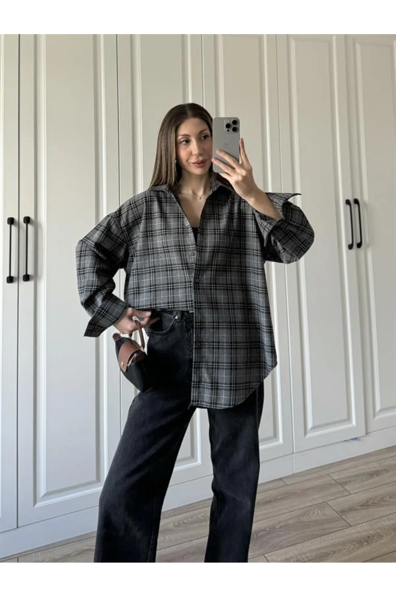 Noble Oversize Antrasit Ekose Gömlek