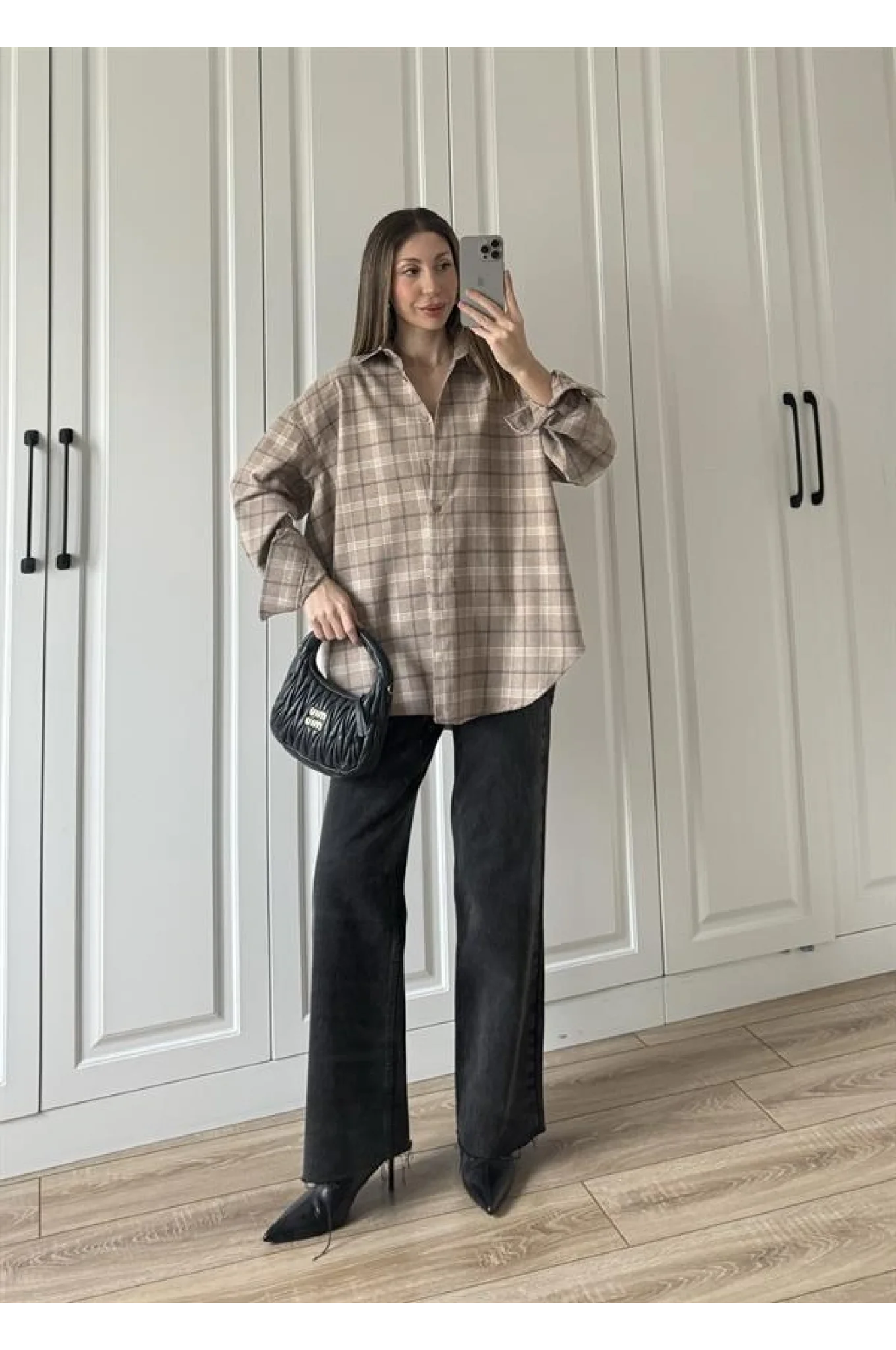 Noble Oversize Bej Ekose Gömlek