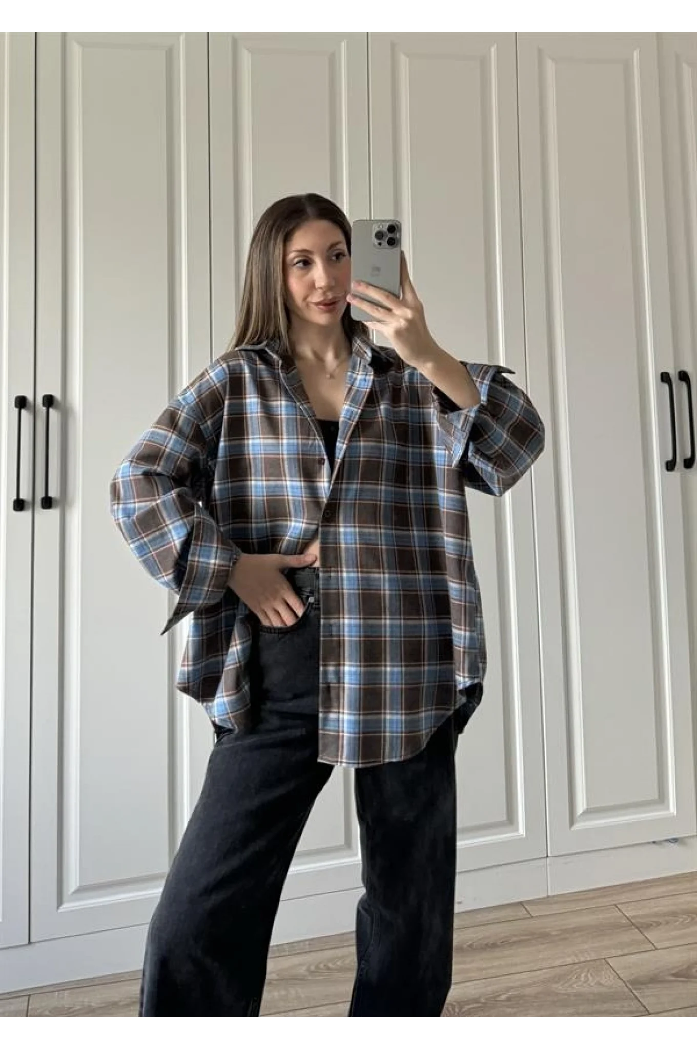 Noble Oversize Mavi Ekose Gömlek