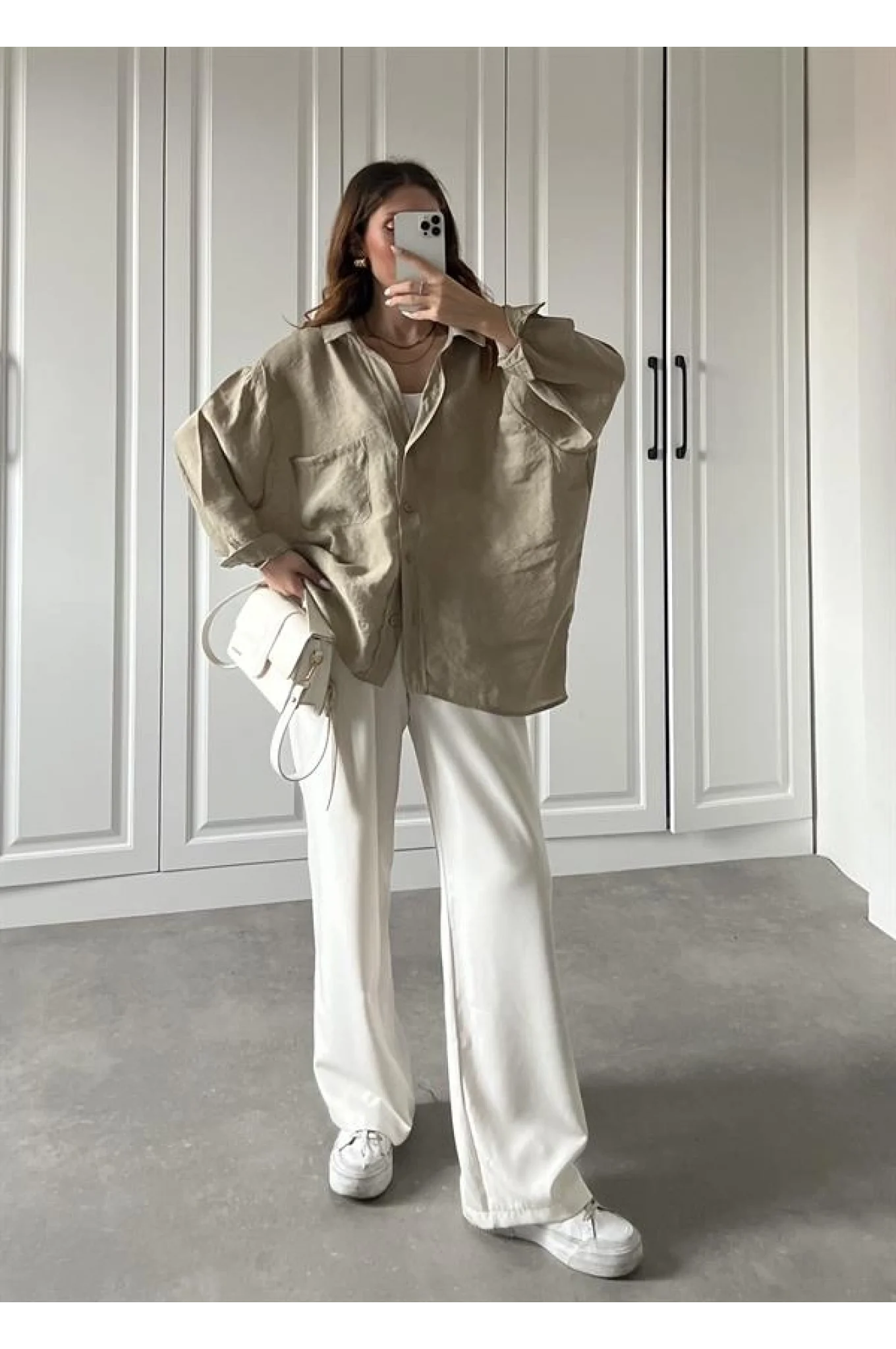 Olive Oversize Tensel Gömlek