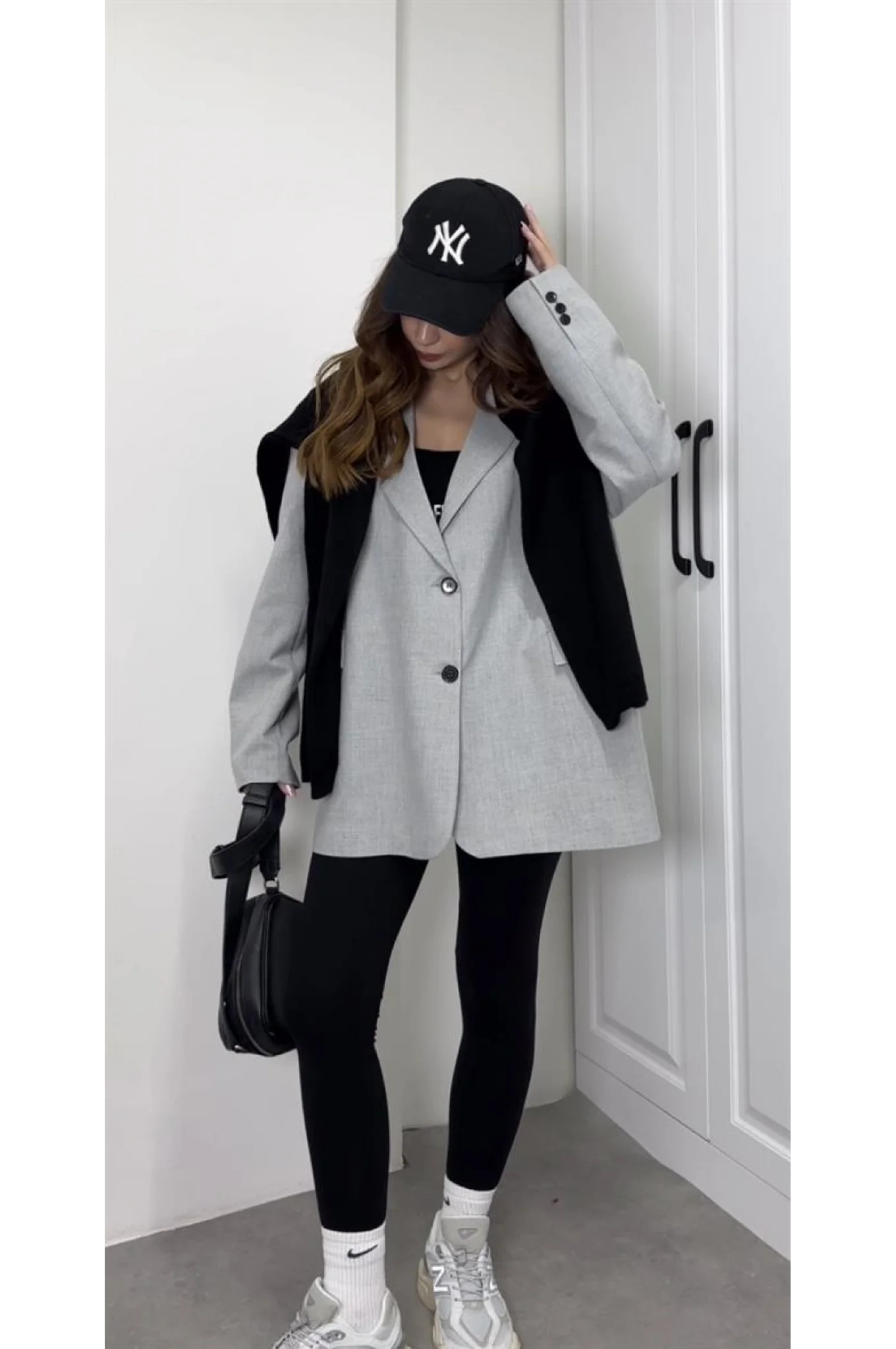 Oversize Maskülen Gri Blazer Ceket
