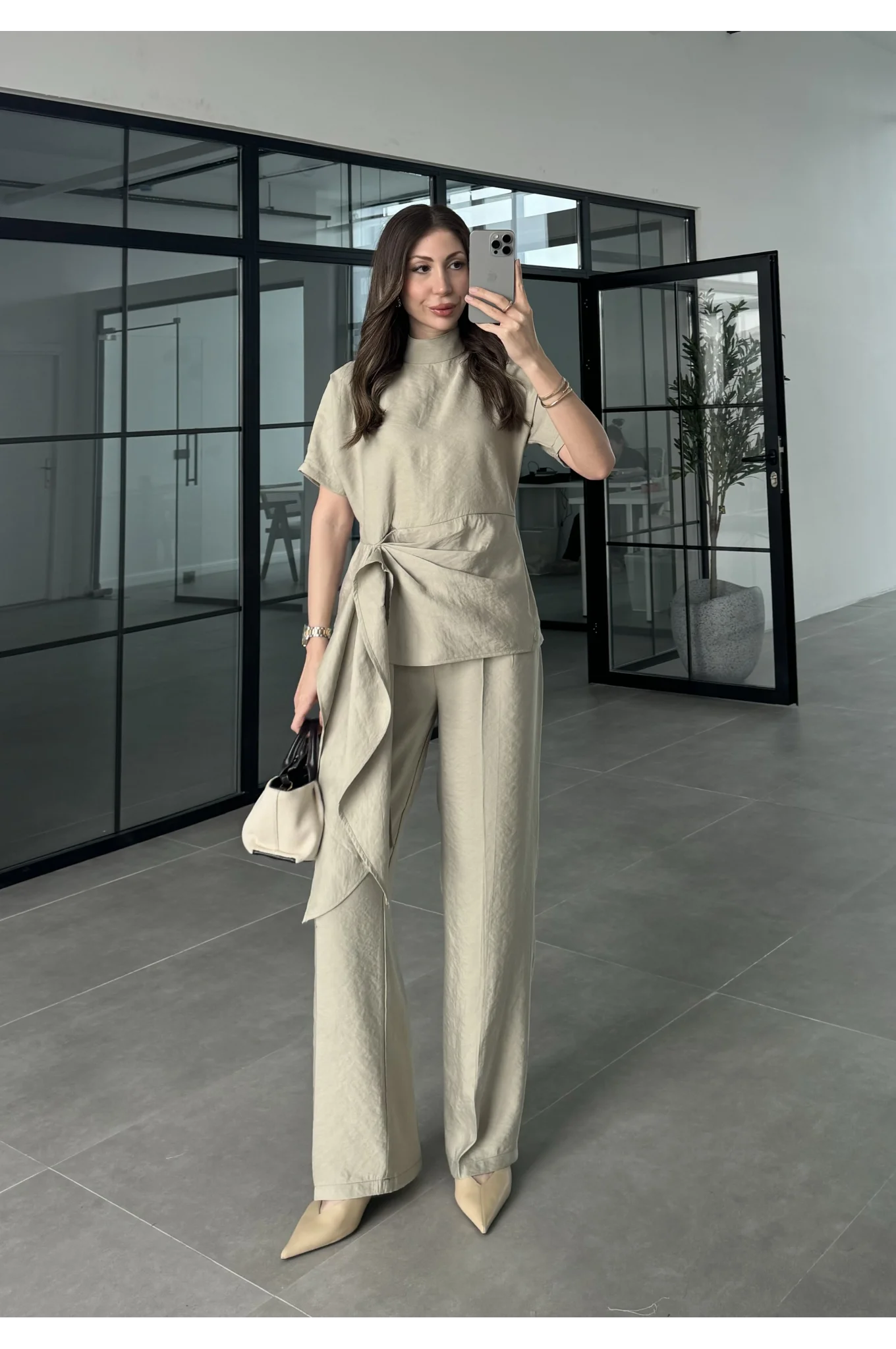 Pile Detaylı Premium Mint Takım