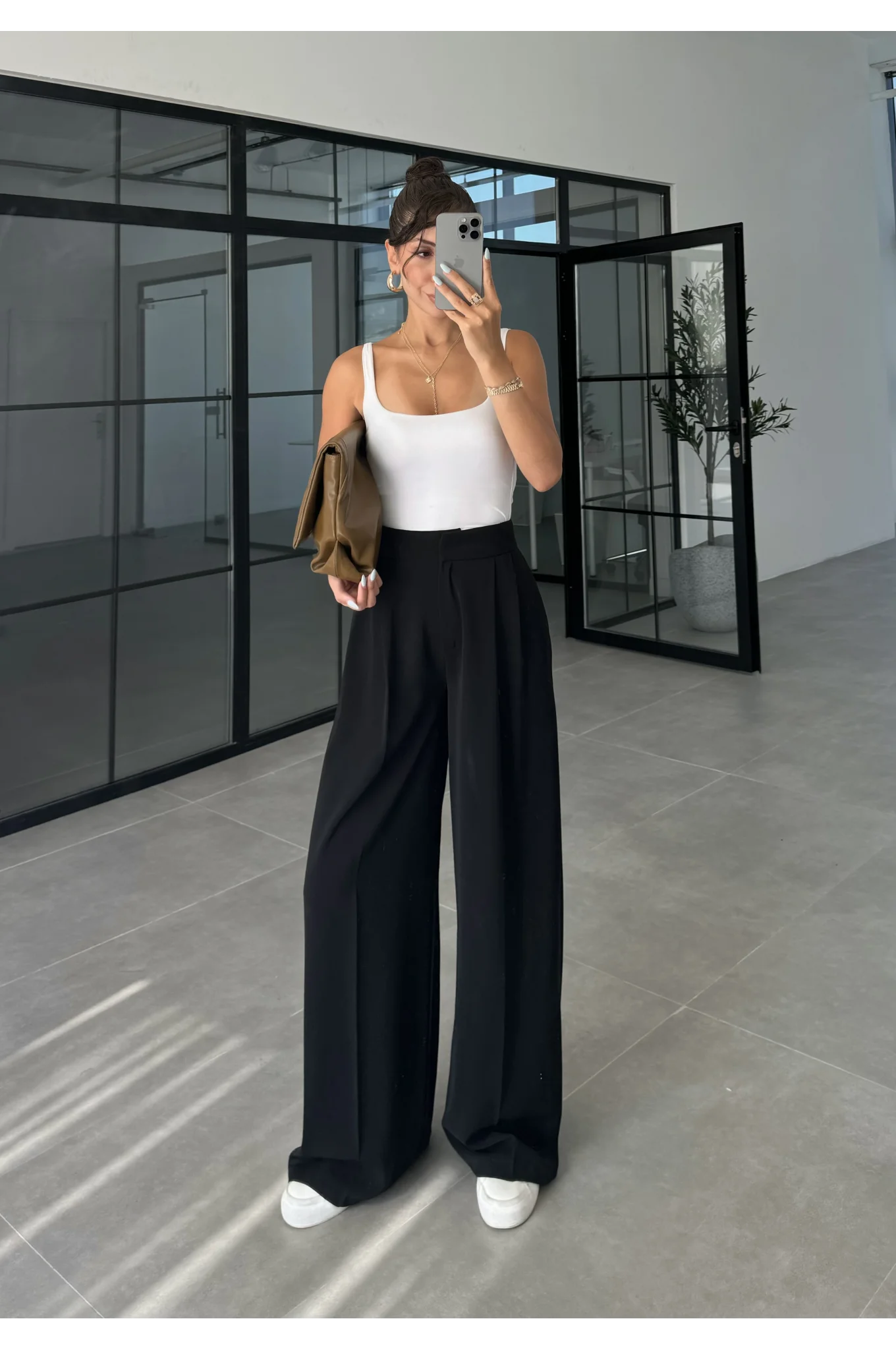 Pinterest Basic Palazzo Kumaş Siyah Pantolon