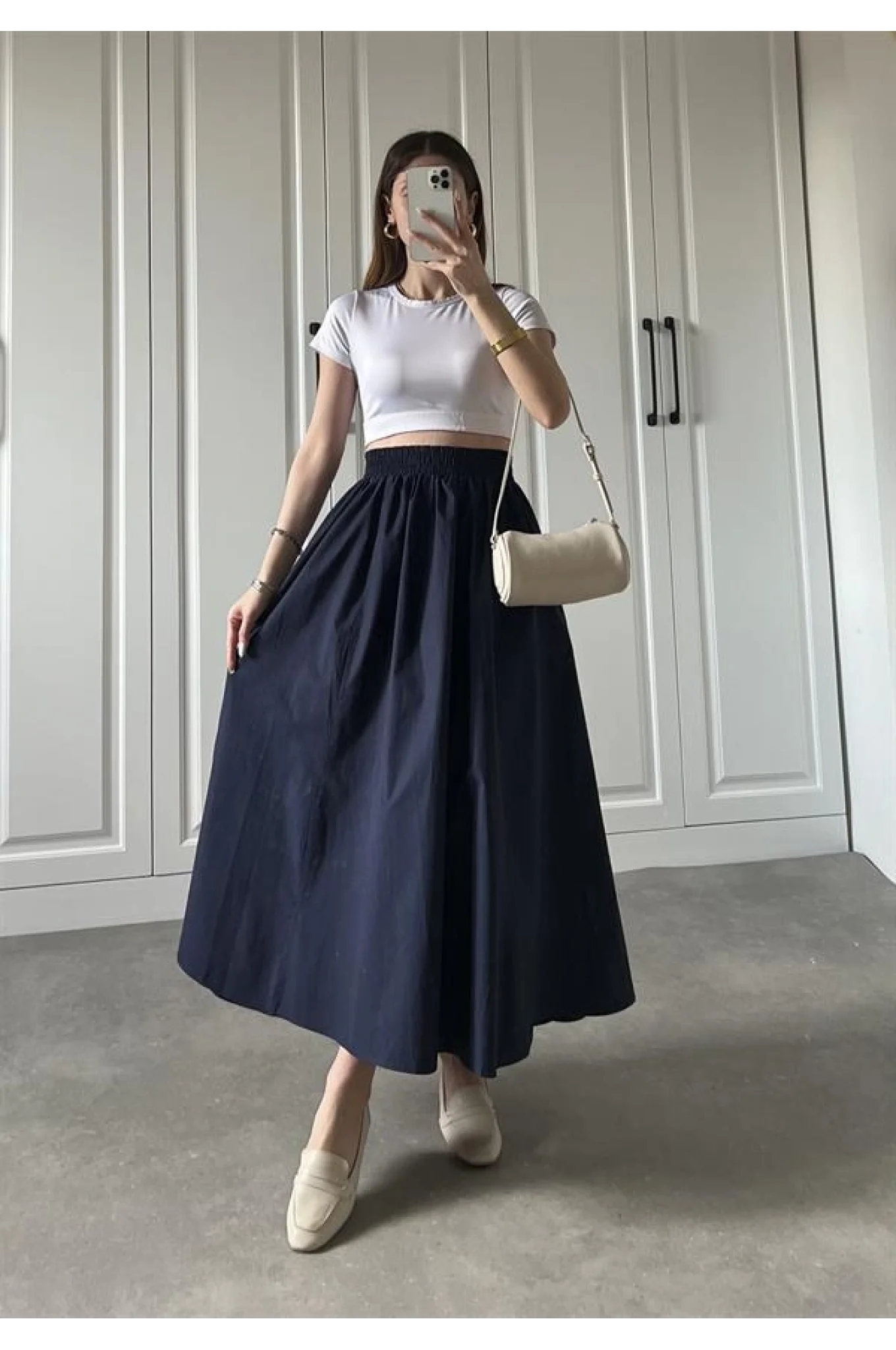 Poplin Kumaş Premium Lacivert Etek