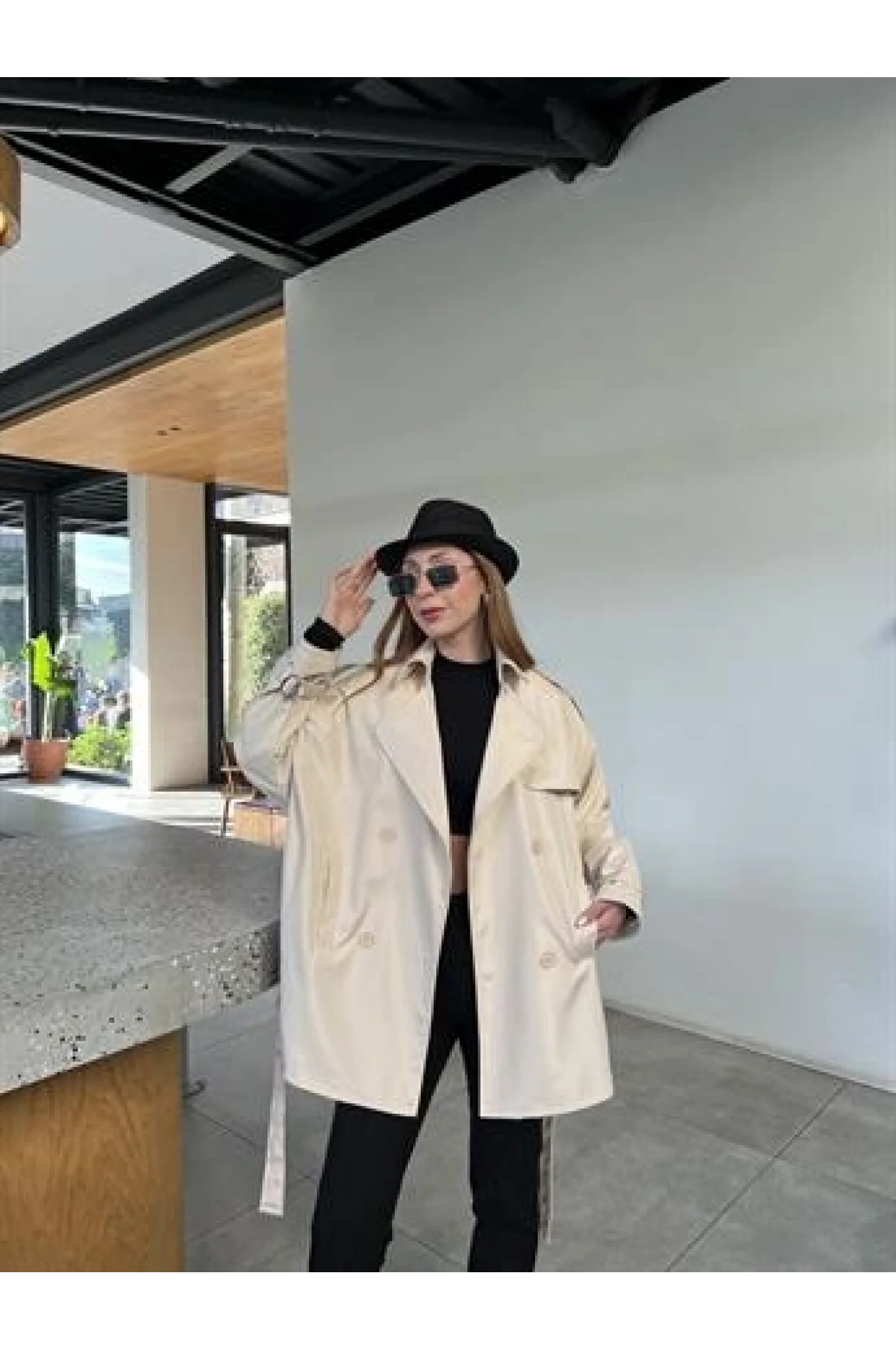 Premium Astarlı Taş Oversize Trenç