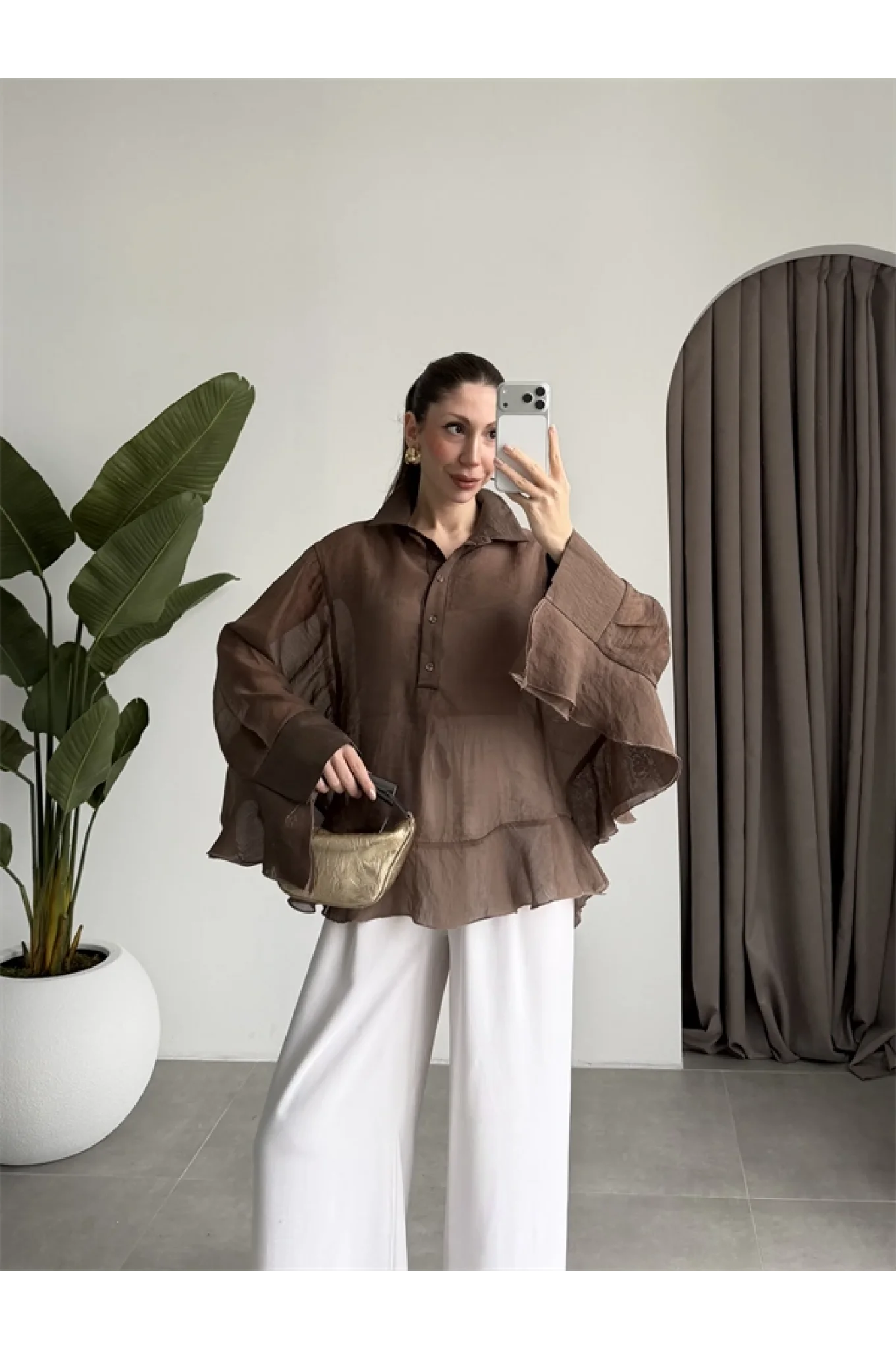 Rima Oversize Kahve Gömlek Bluz