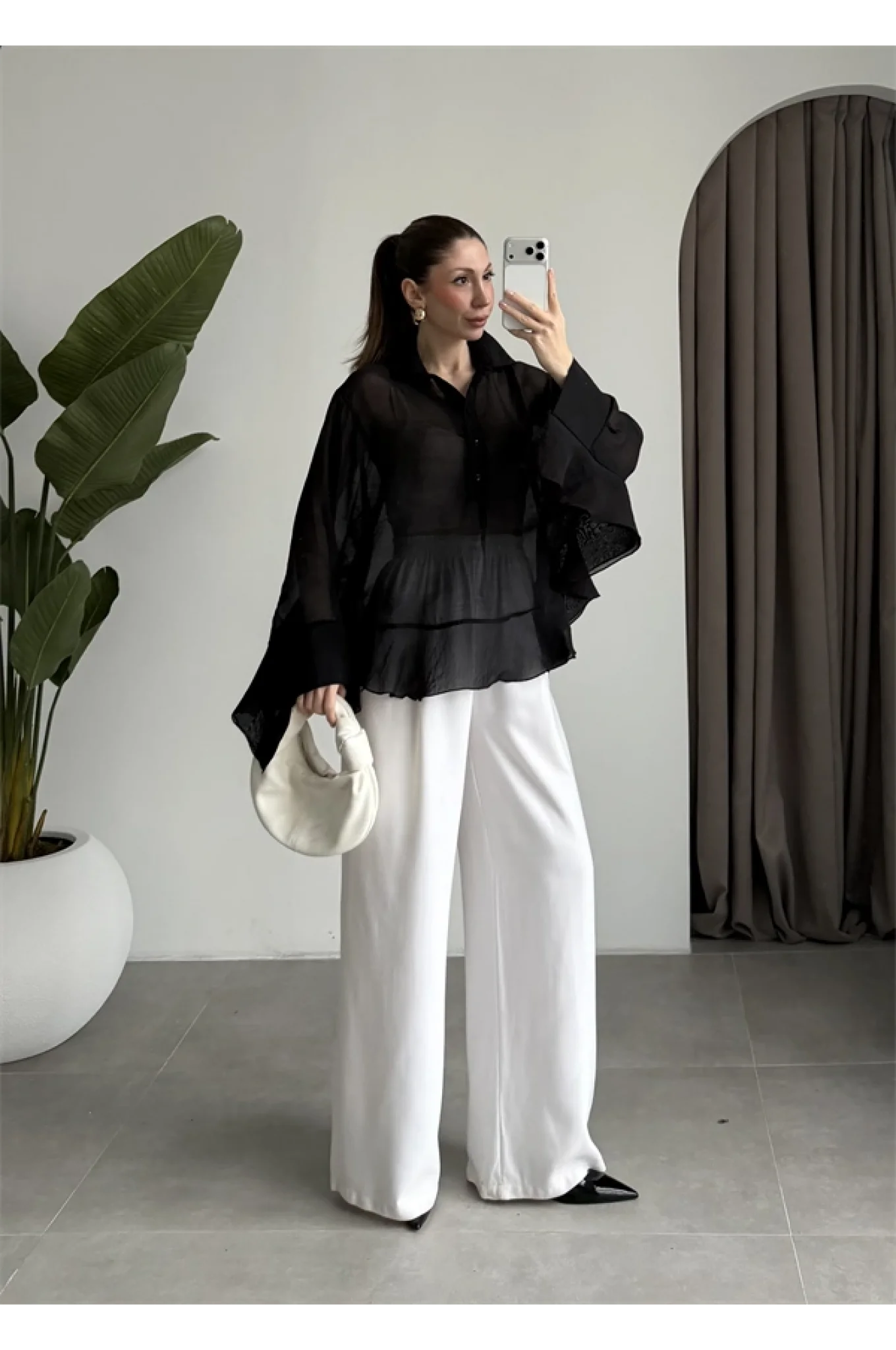 Rima Oversize Siyah Gömlek Bluz
